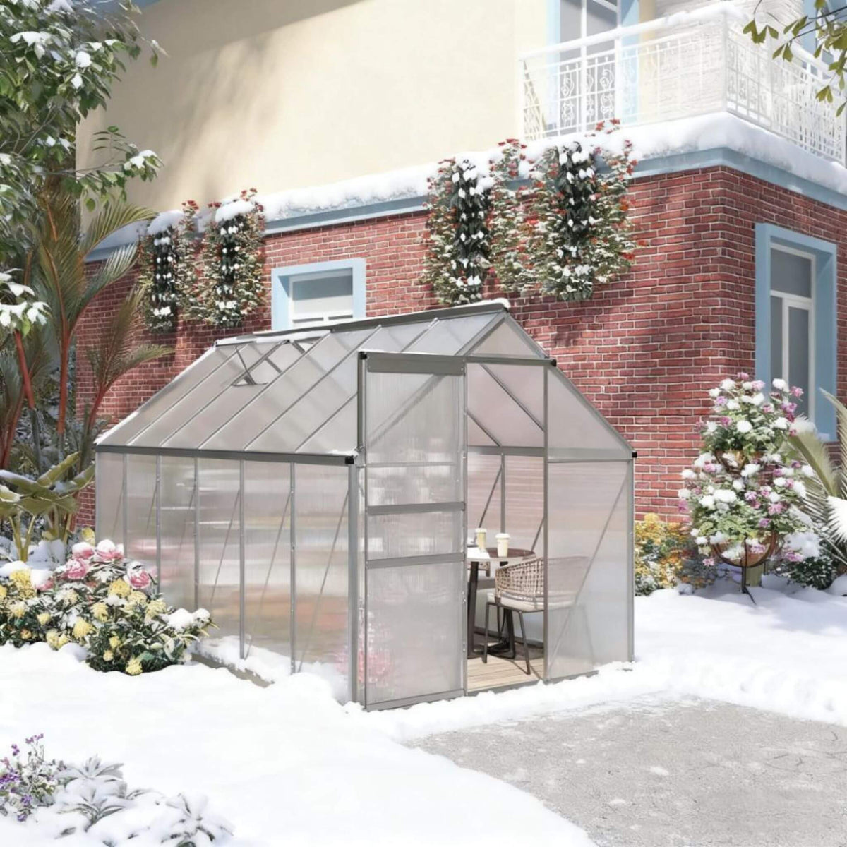 6X12FT Heavy-Duty Aluminum Walk-In Greenhouse With Rooftop Vent And Sliding Door (SAK69048)