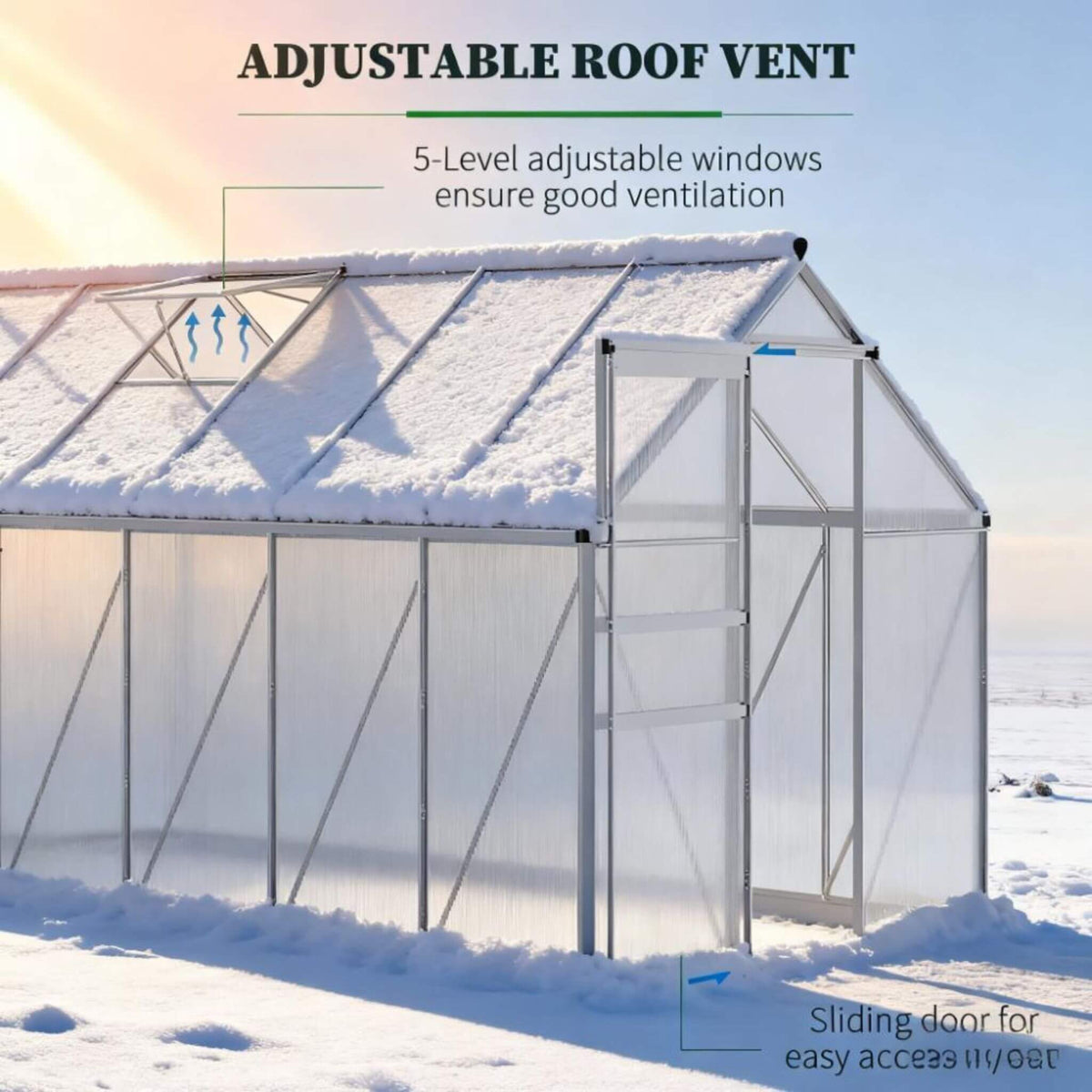 6X12FT Heavy-Duty Aluminum Walk-In Greenhouse With Rooftop Vent And Sliding Door (SAK69048)