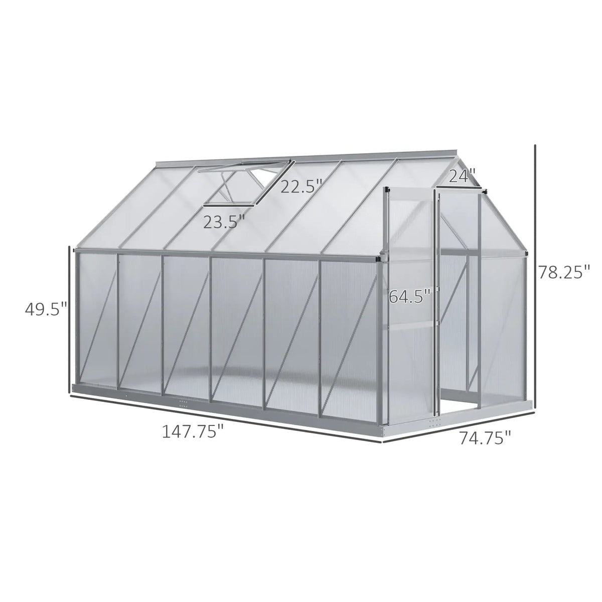 6X12FT Heavy-Duty Aluminum Walk-In Greenhouse With Rooftop Vent And Sliding Door (SAK69048)