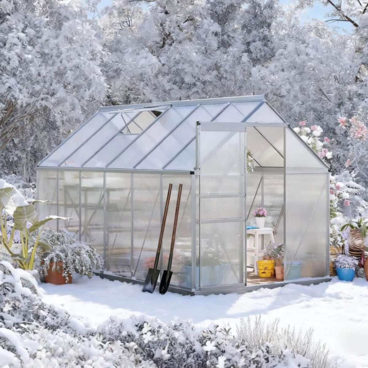 6X12FT Heavy-Duty Aluminum Walk-In Greenhouse With Rooftop Vent And Sliding Door (SAK69048)