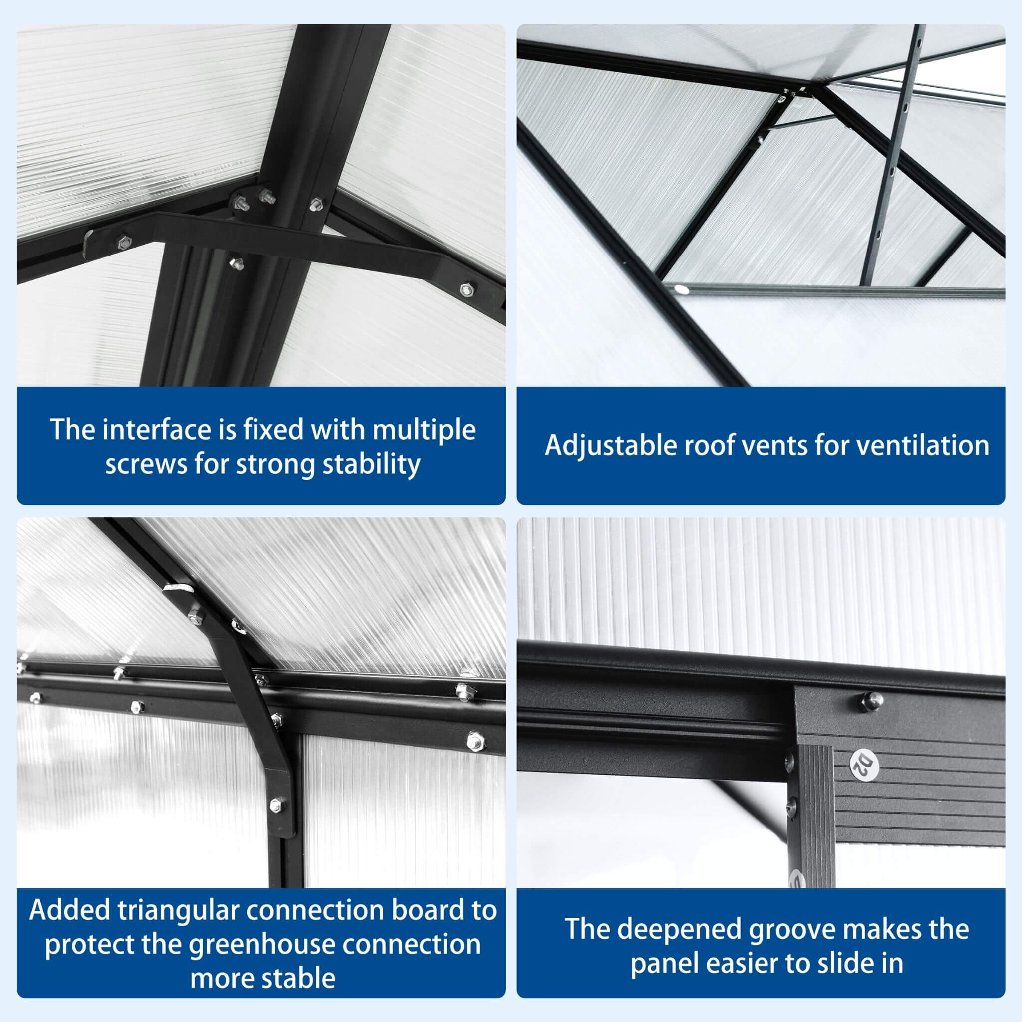 6X12 FT Alora Heavy-Duty Black Polycarbonate Greenhouse With Raised Base And Anchor (SAK92451)