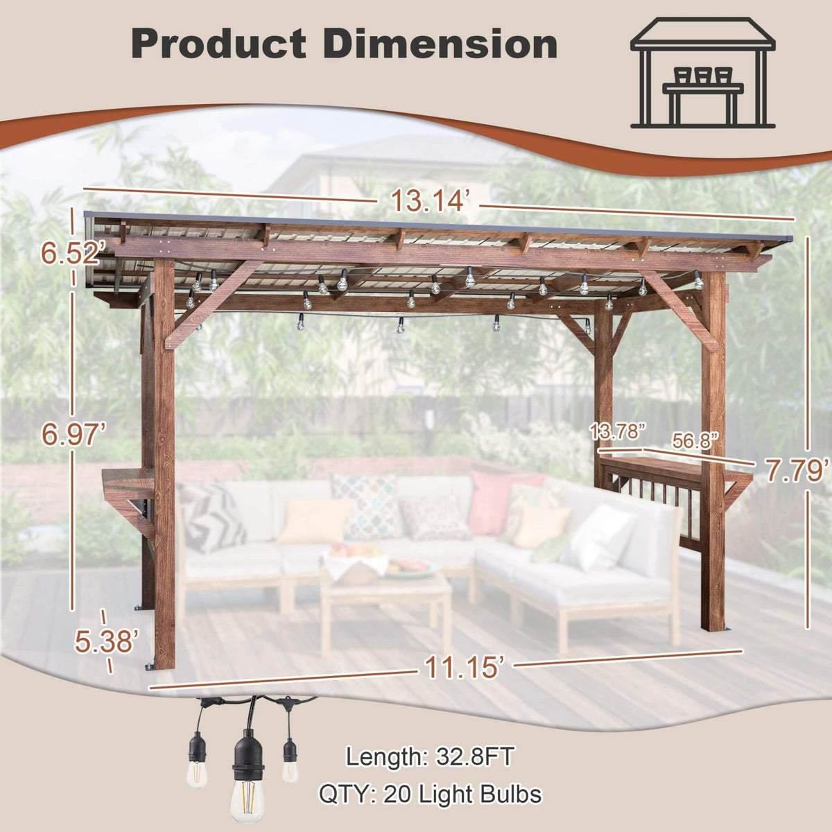 6X13FT Durable Outdoor Hardtop BBQ Grill Shelter Gazebo With Shelves (SAK65420)