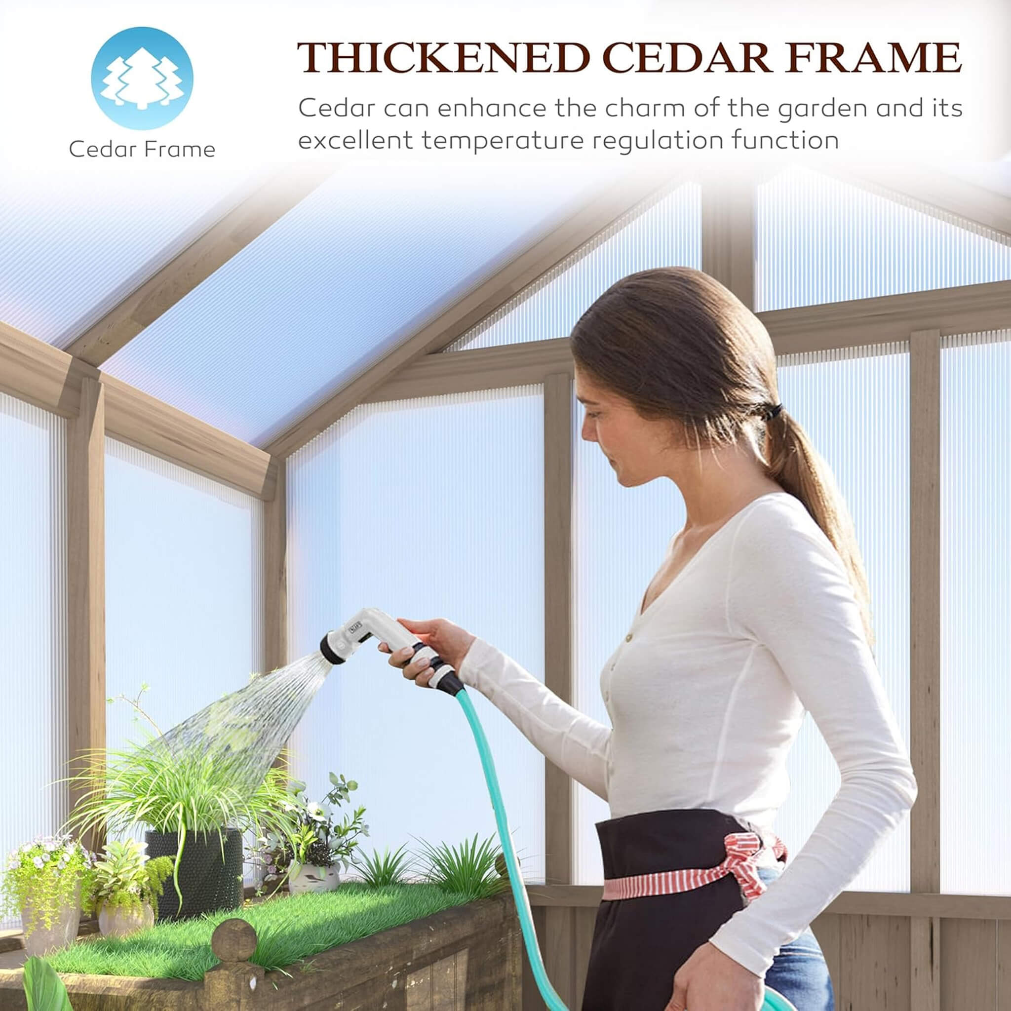 8X16 FT Large Heavy-Duty Outdoor Wooden Greenhouse With 6MM Polycarbonate Panels And Vent Roof (SAK18467)