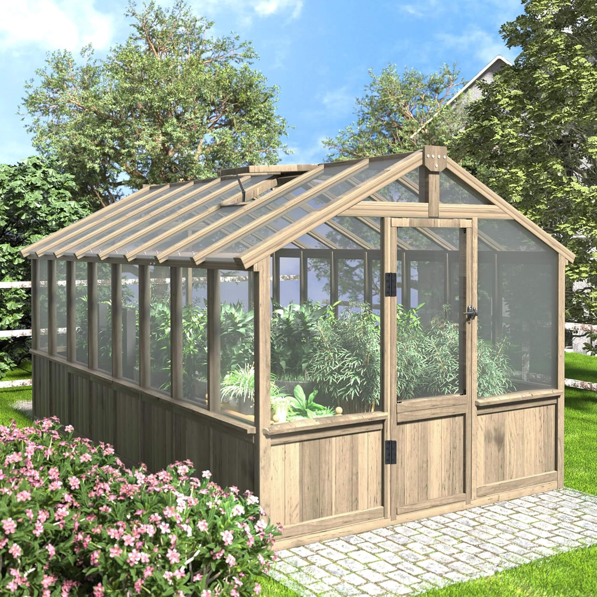8X16 FT Large Heavy-Duty Outdoor Wooden Greenhouse With 6MM Polycarbonate Panels And Vent Roof (SAK18467)