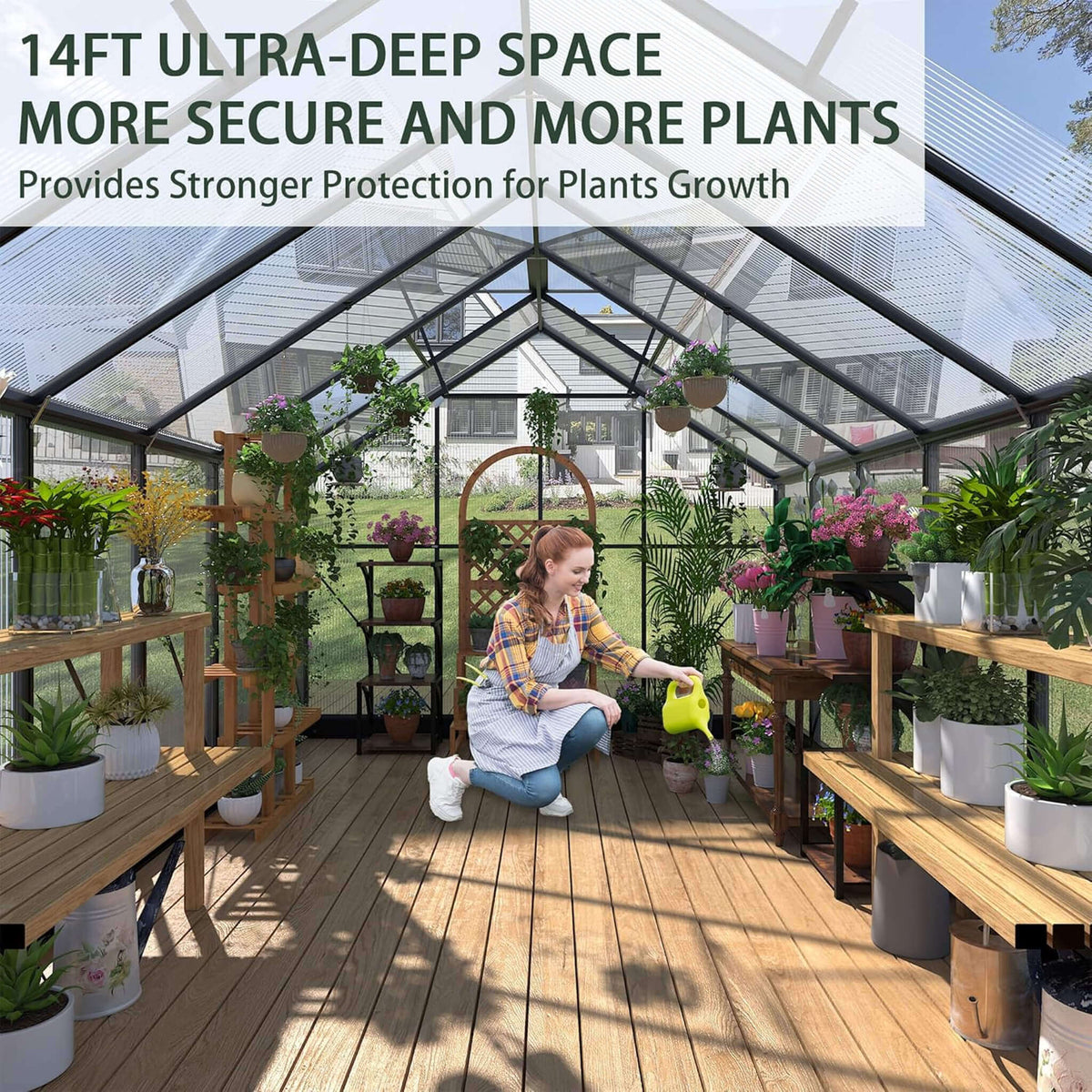 8X16 FT Premium Outdoor Walk-In Polycarbonate Greenhouse With Roof Vents & Sliding Doors, 4MM