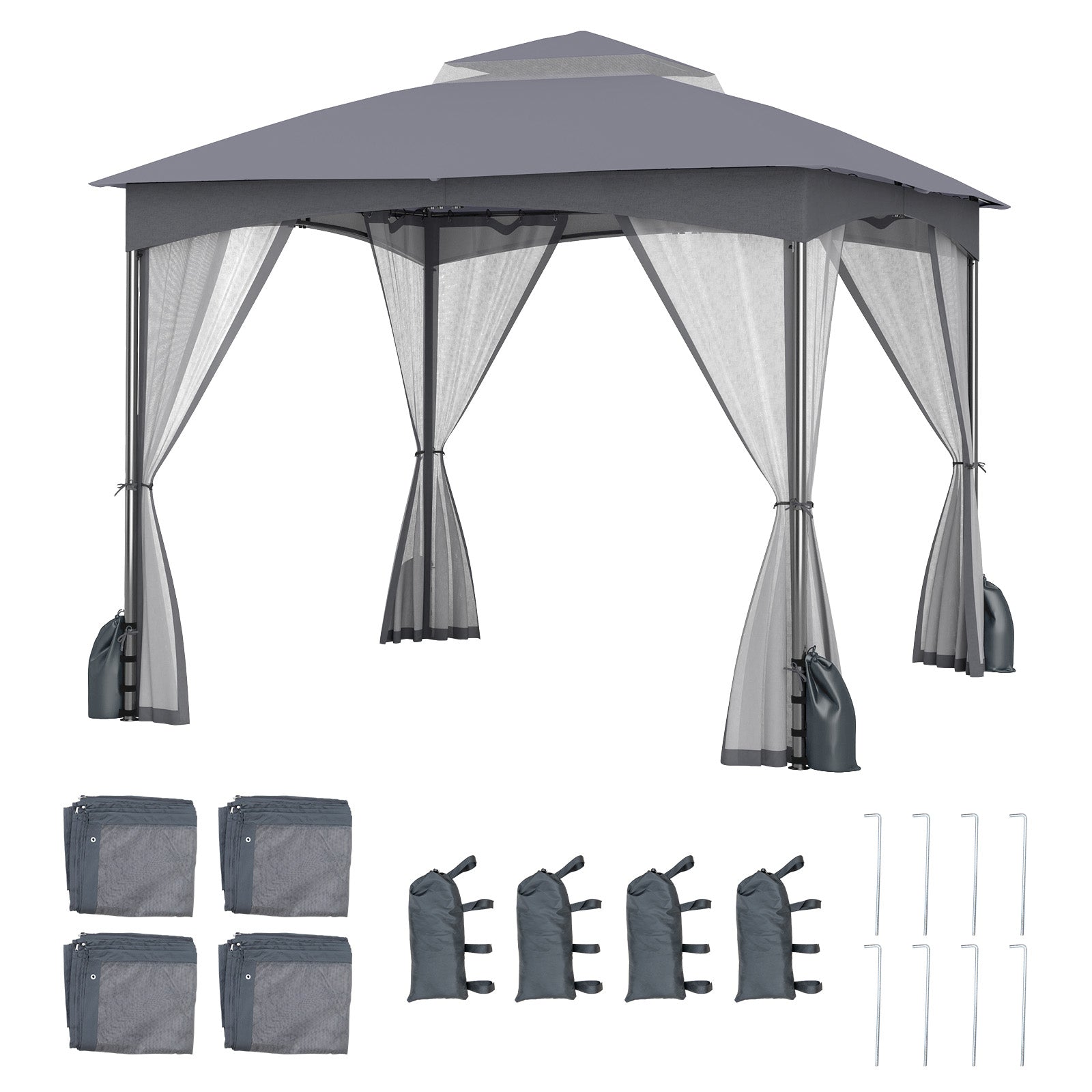 10 X 10 FT Heavy-Duty Patio Gazebo with Netting Walls and 4 Sandbags