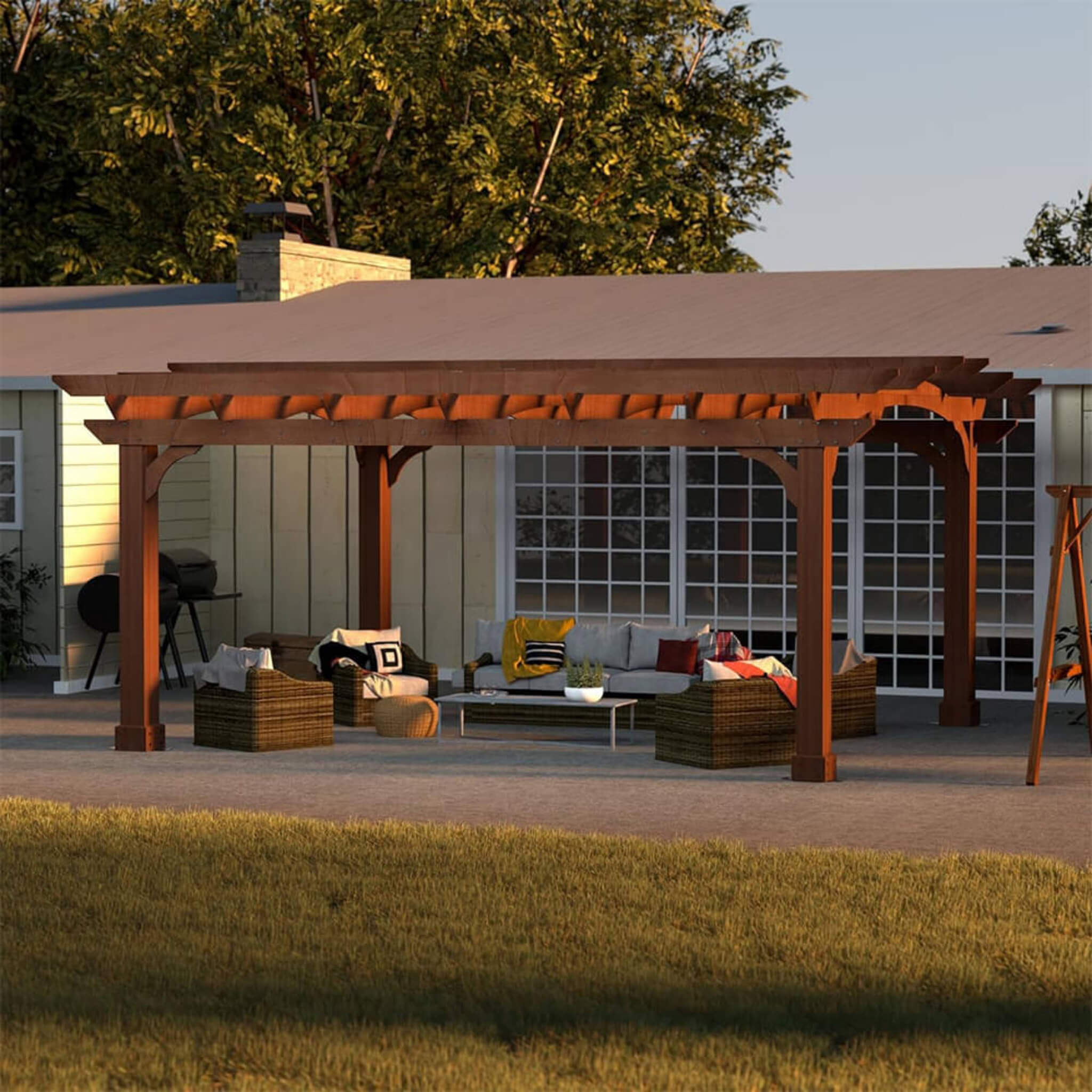 10X12FT Alora Premium Outdoor All-Season Backyard Patio Cedar Wood Gazebo Pergola With Arched Roof (SAK42915)