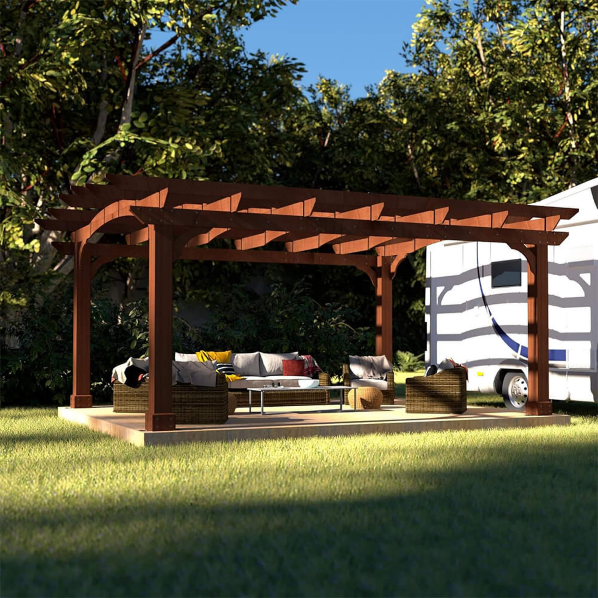 10X12FT Alora Premium Outdoor All-Season Backyard Patio Cedar Wood Gazebo Pergola With Arched Roof (SAK42915)