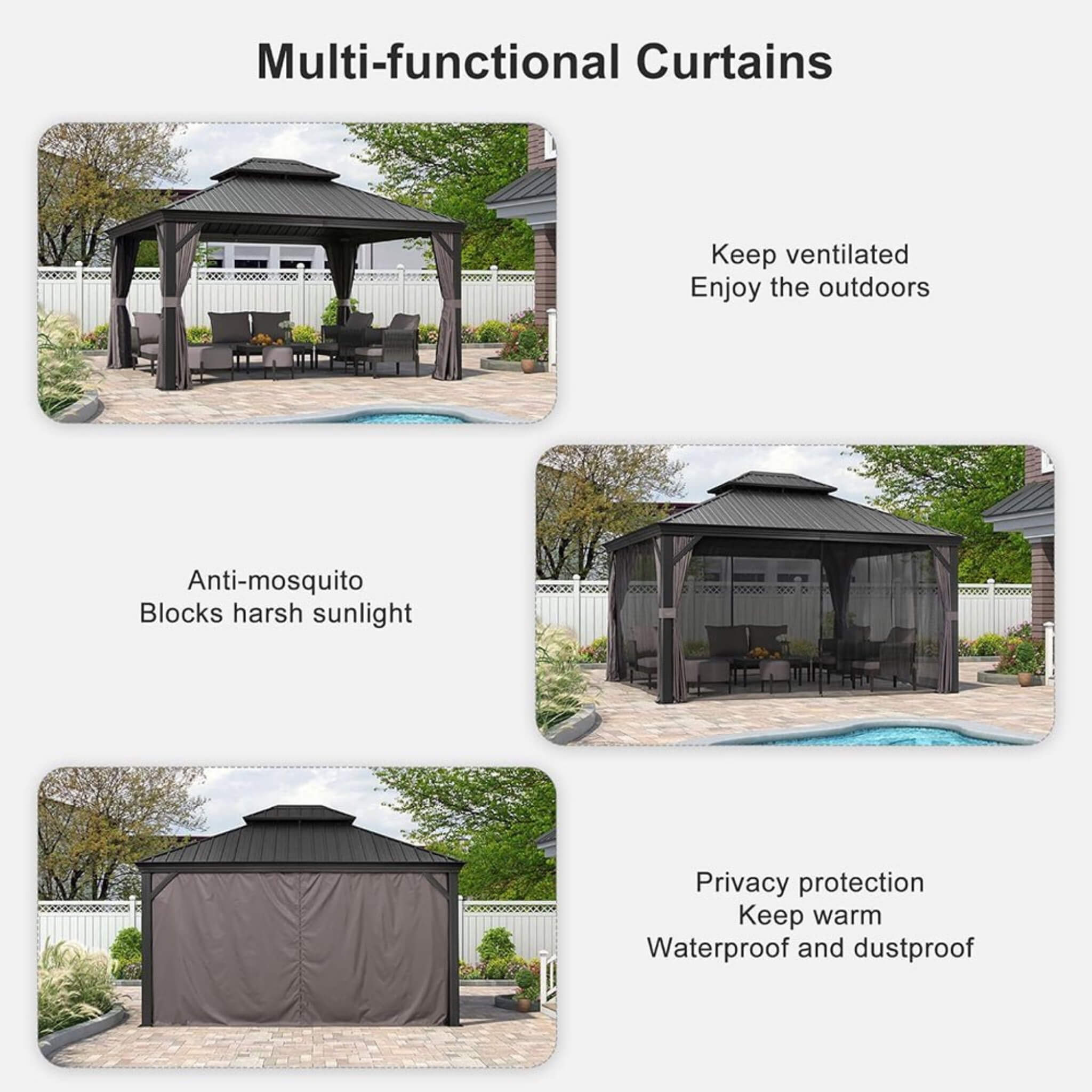 10X13 FT Alora Large Premium Outdoor Hardtop Aluminum Gazebo W/ Galvanized Steel Double Roof (SAK74826)