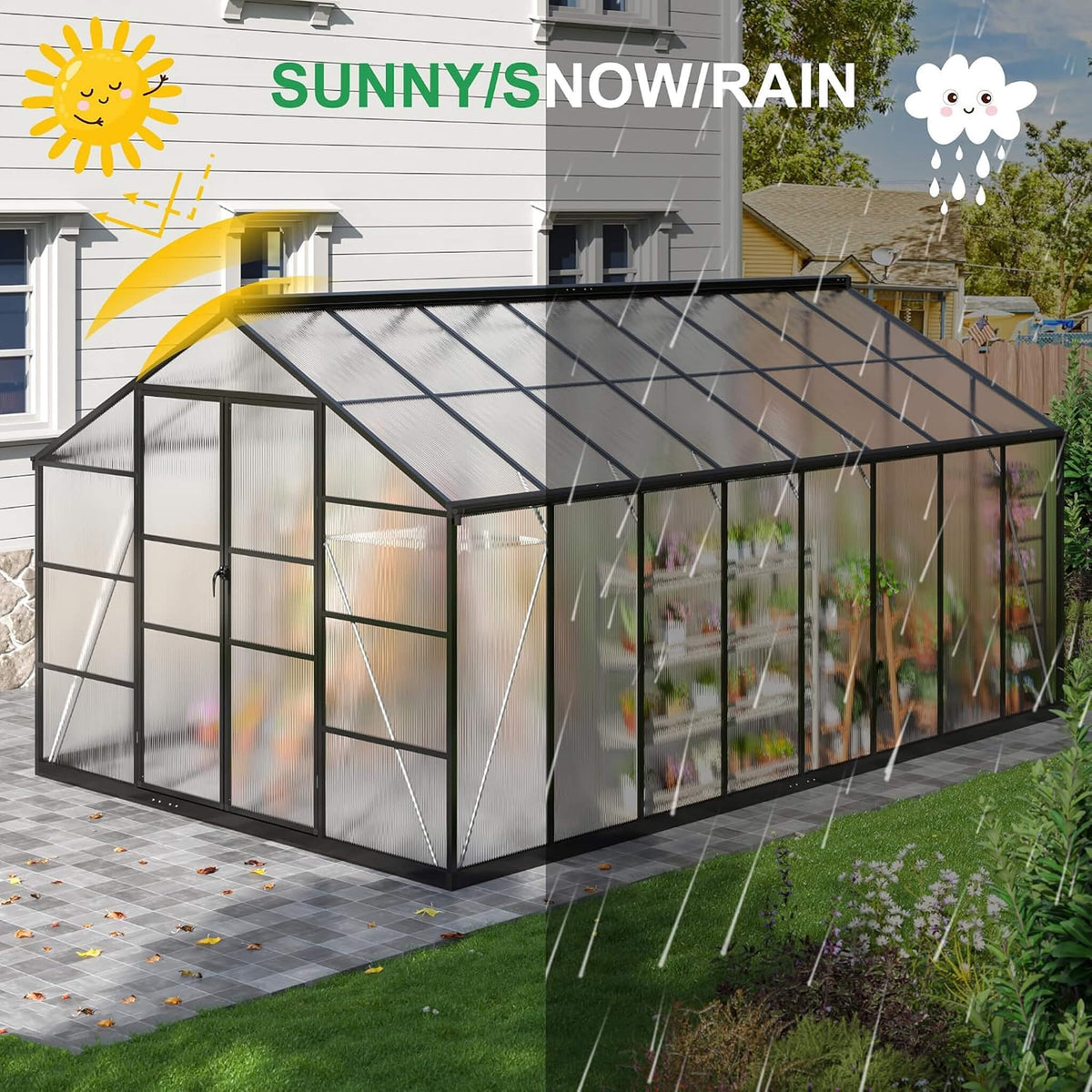 10X16FT Premium Walk-In Polycarbonate Greenhouse With Aluminum Frame (SAK49173)
