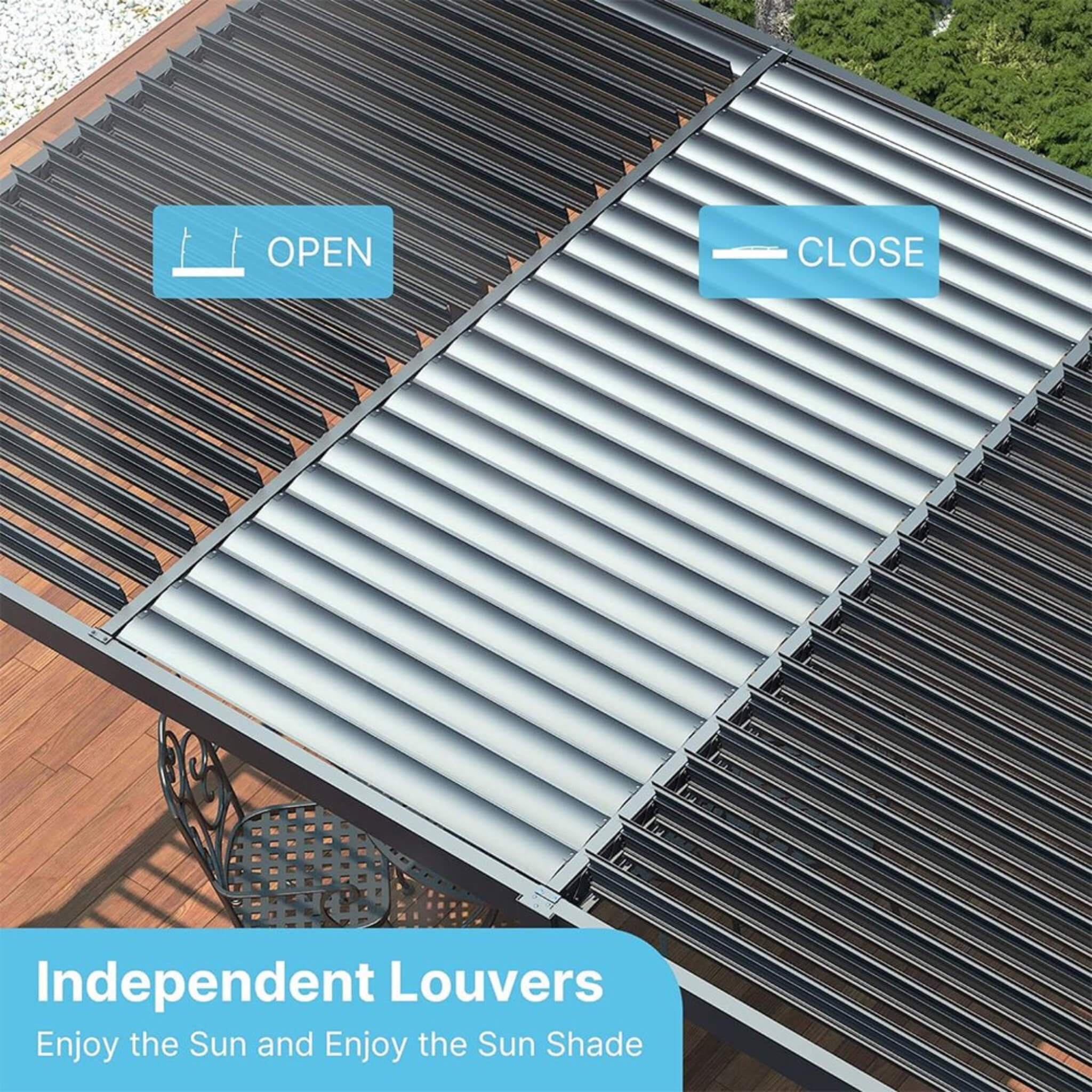 10X19FT Alora Premium Full Aluminum Patio Outdoor Louvered Pergola With Adjustable Hardtop Roof (SAK86352)