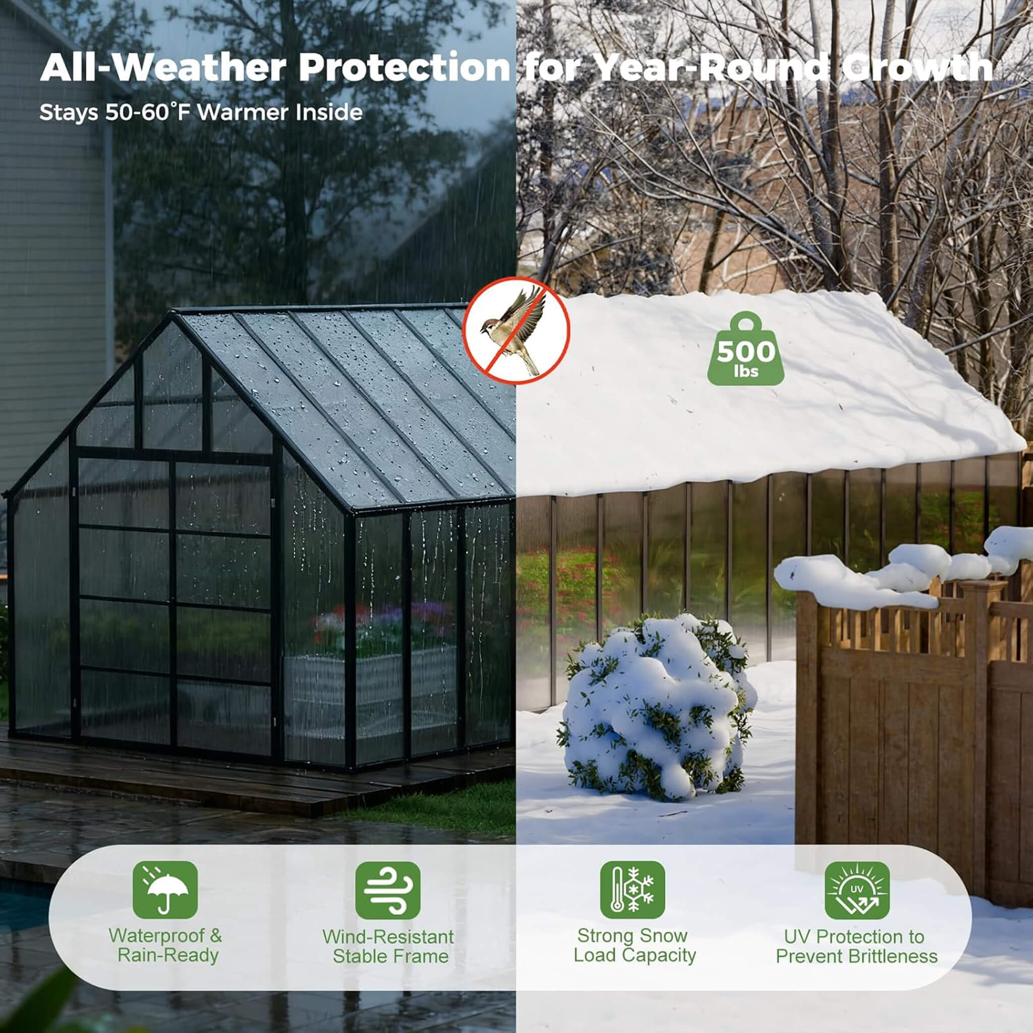 10X32FT Heavy-Duty Outdoor Aluminum Polycarbonate Greenhouse With Roof Vents And Swing Doors, 4MM