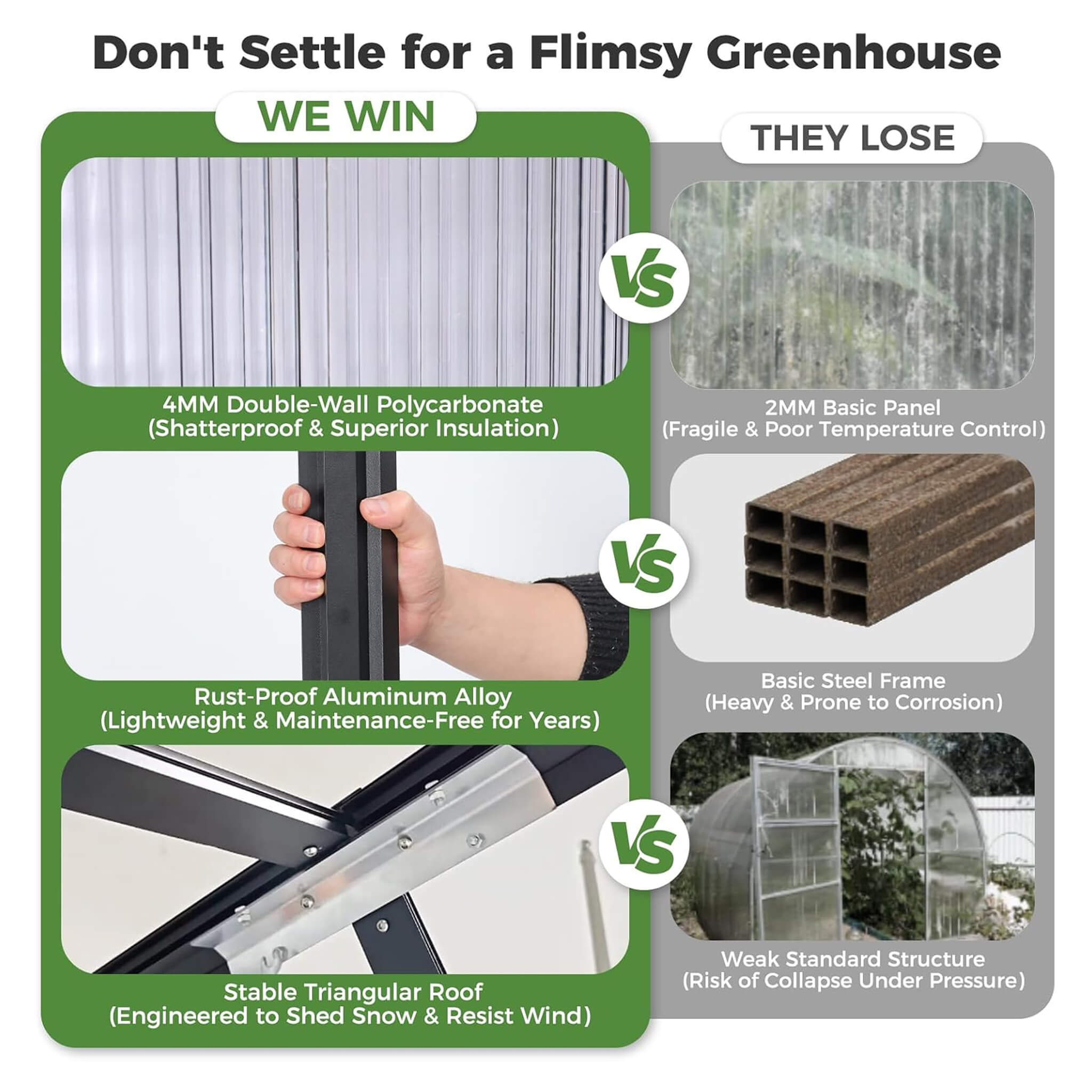 10X32FT Heavy-Duty Outdoor Aluminum Polycarbonate Greenhouse With Roof Vents And Swing Doors, 4MM