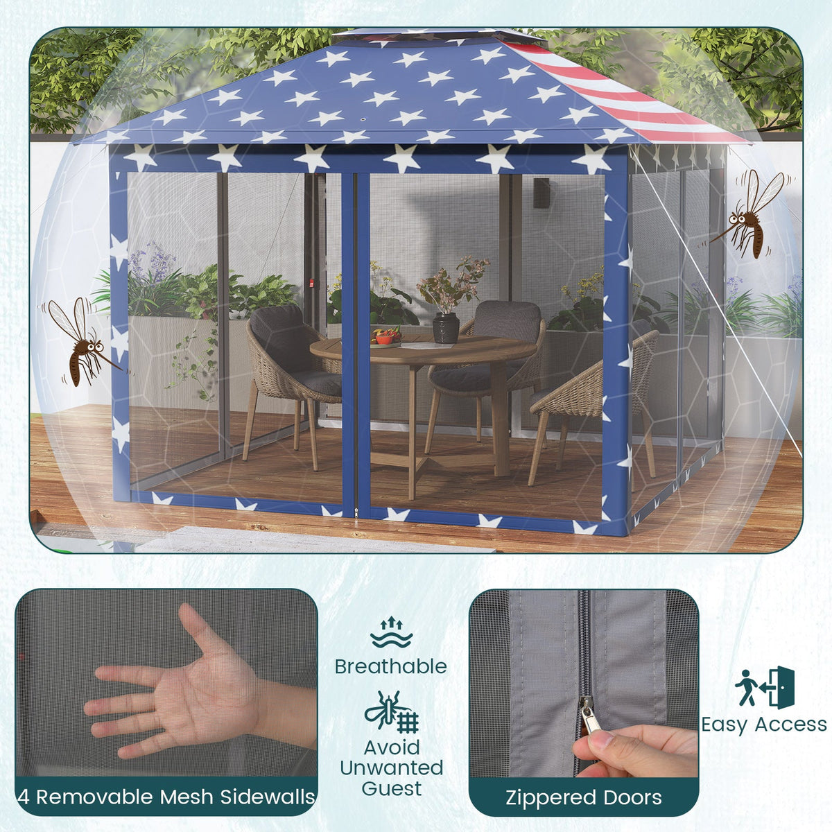 11 x 11 Feet 2-Tier Pop-Up Gazebo Tent Portable Canopy Shelter Carry Bag Mesh