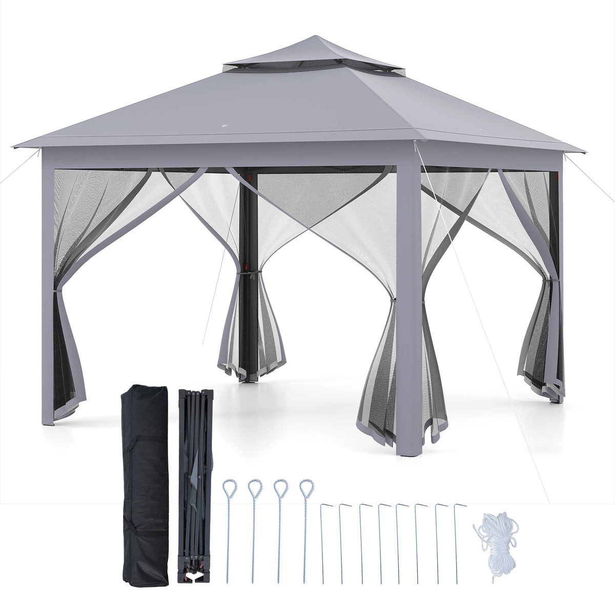 11 x 11 Feet 2-Tier Pop-Up Gazebo Tent Portable Canopy Shelter Carry Bag Mesh