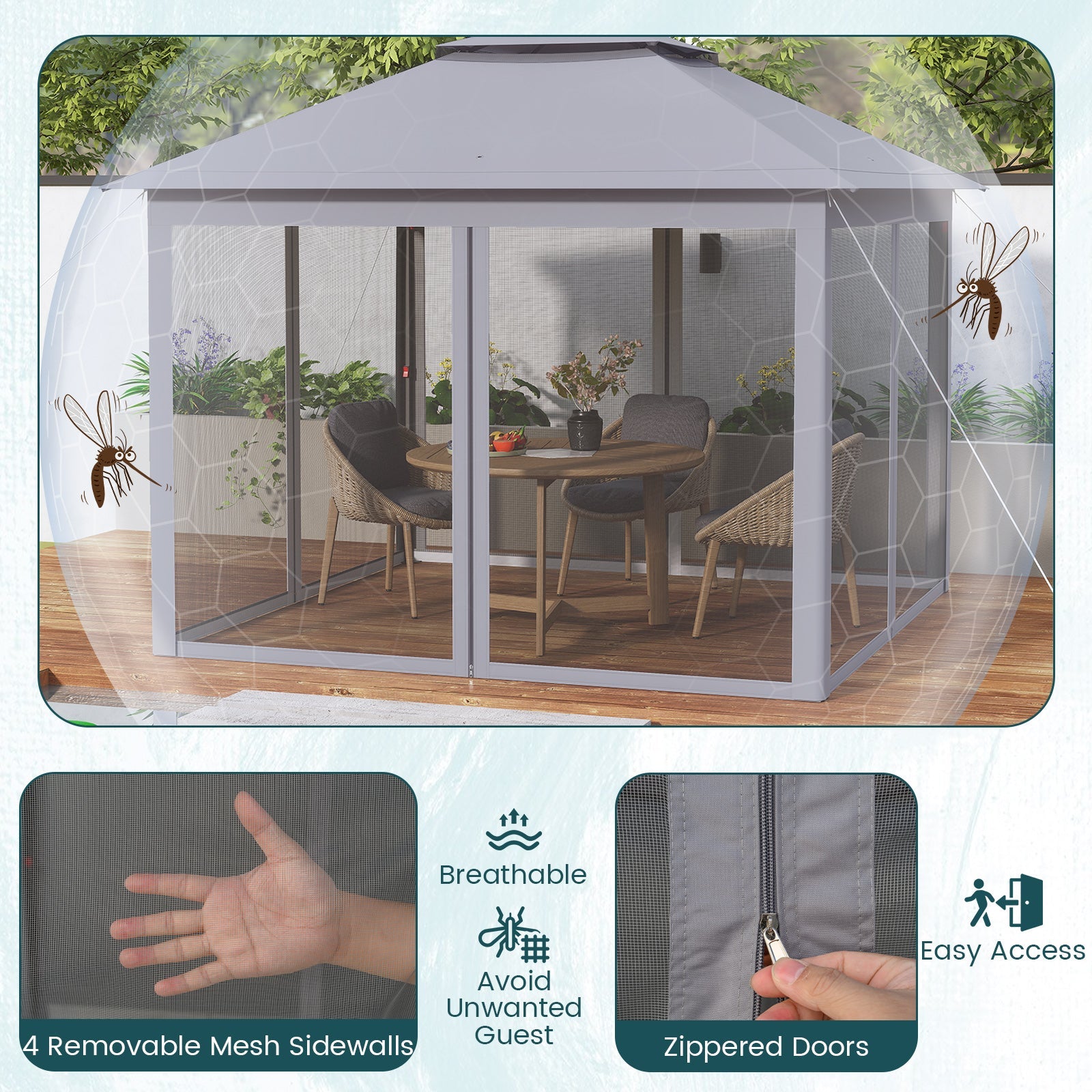 11 x 11 Feet 2-Tier Pop-Up Gazebo Tent Portable Canopy Shelter Carry Bag Mesh