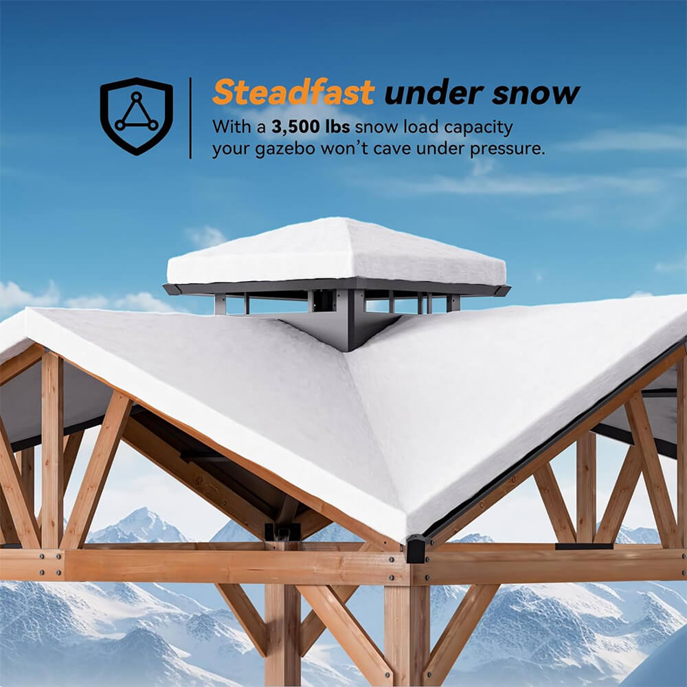 12X12FT Alora Premium Outdoor Cedar Wood Hardtop Gazebo With Galvanized Steel Roof