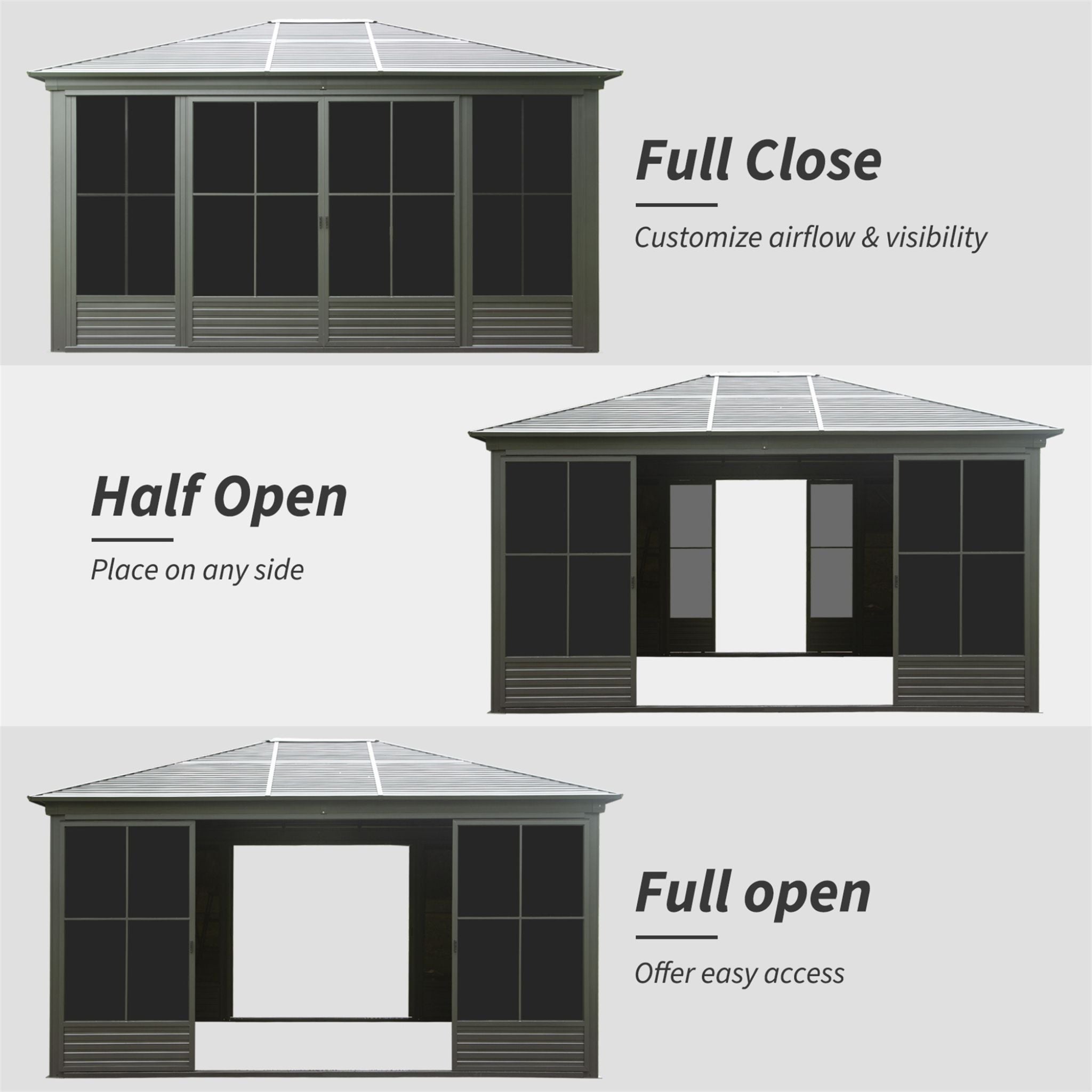 12X14FT Alora Premium All-Weather Outdoor Aluminum Sunroom With Galvanized Steel Hardtop Sloping Roof, Lockable Doors, And Moveable PC Screens (SAK76831)