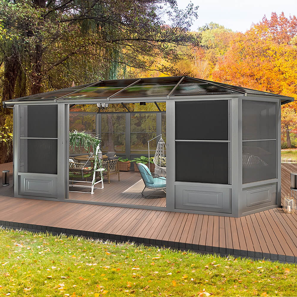 12x18FT Alora Large Luxury Outdoor All-Season Aluminum Solarium Sunroom With Polycarbonate Hardtop And Sliding Doors (SAK35948)