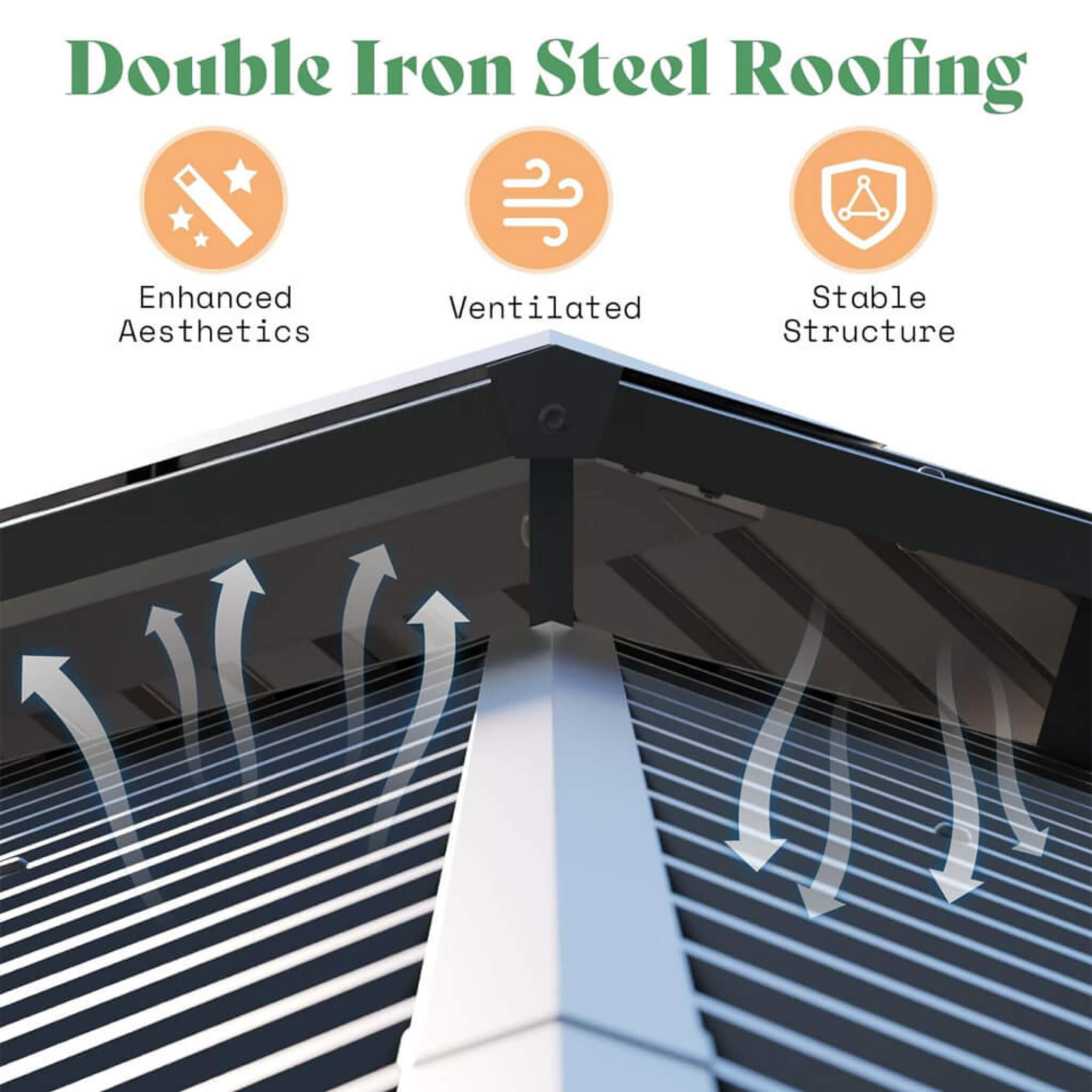 13X15FT Alora Premium Outdoor All-Season Wooden Cedar Hardtop Gazebo Carport With Double Iron Roof (SAK35187)