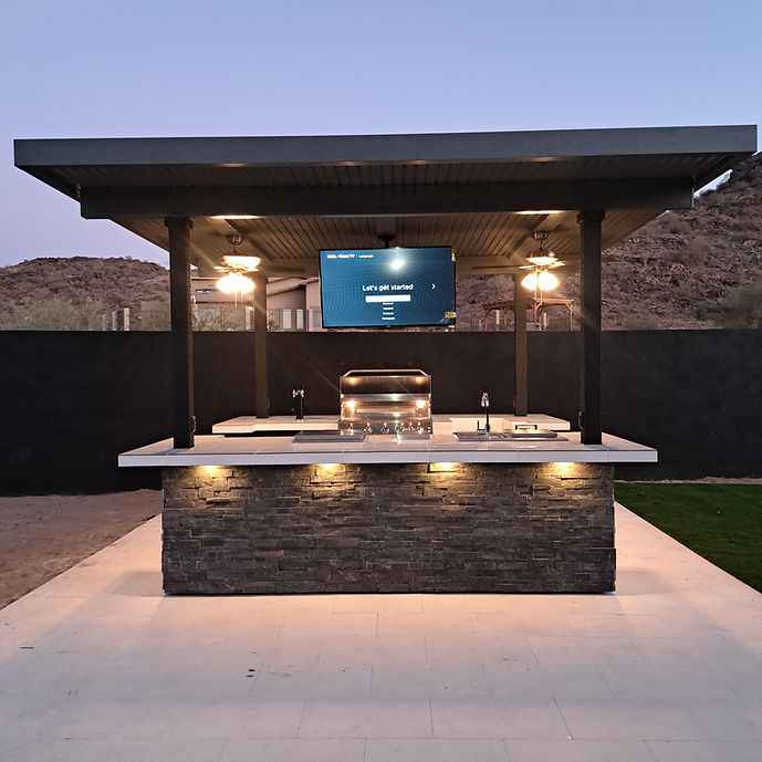 KoKoMo Outdoor Kitchen BBQ Island with Dual TVs - Big Island Sports Bar Experience