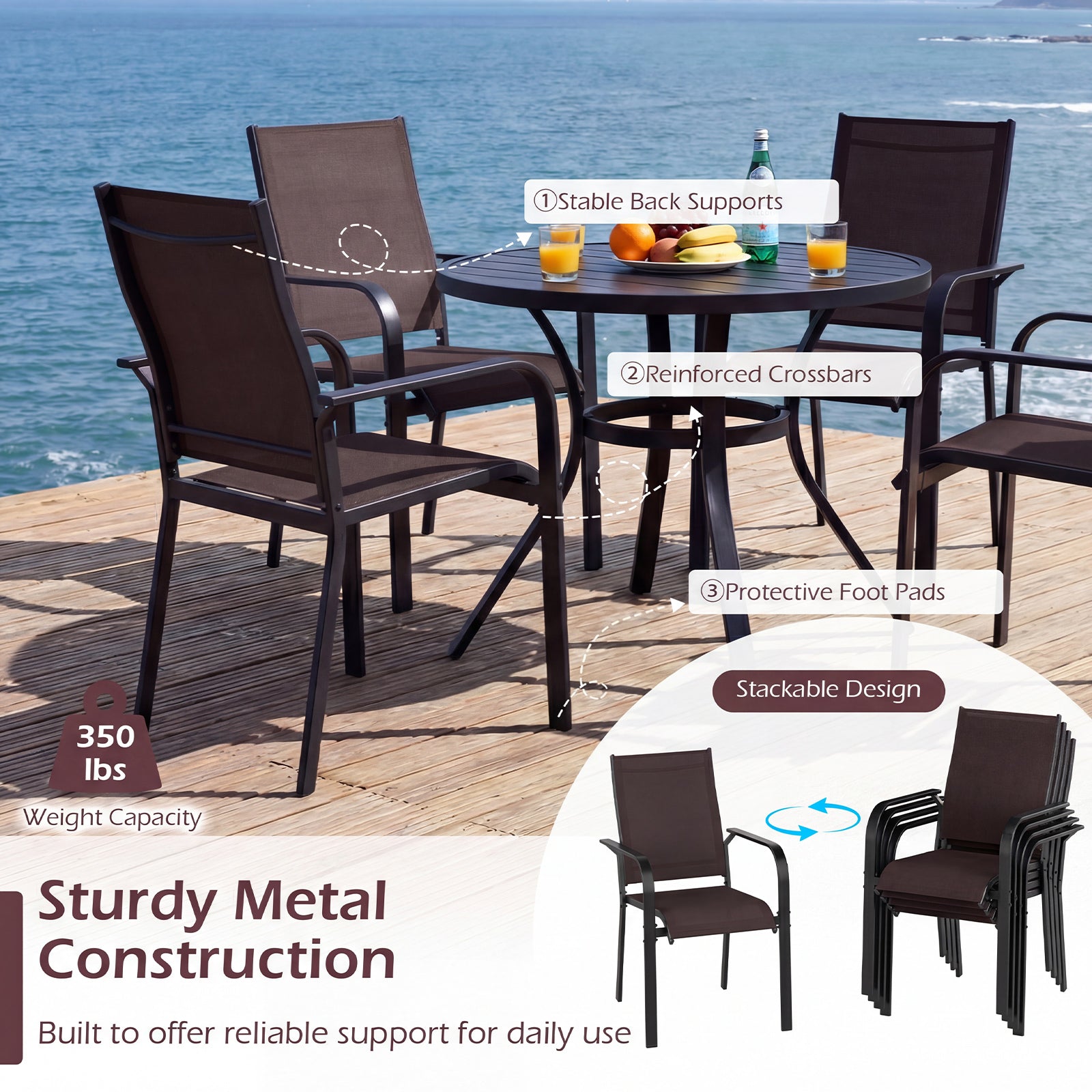 Patio Dining Chairs Set of 2/4/6 Stackable Outdoor Armchairs