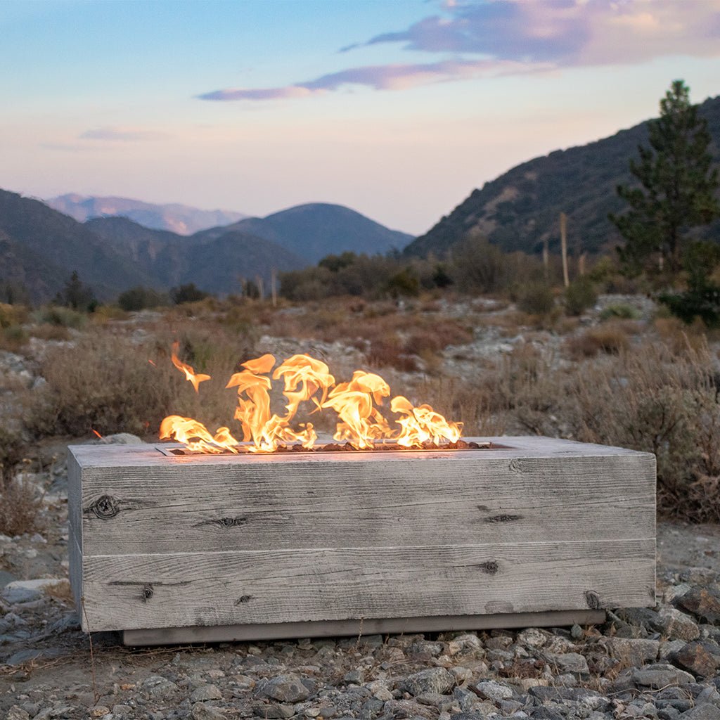The Outdoor Plus: Coronado 120" Wood Grain GFRC Rectangular Fire Table