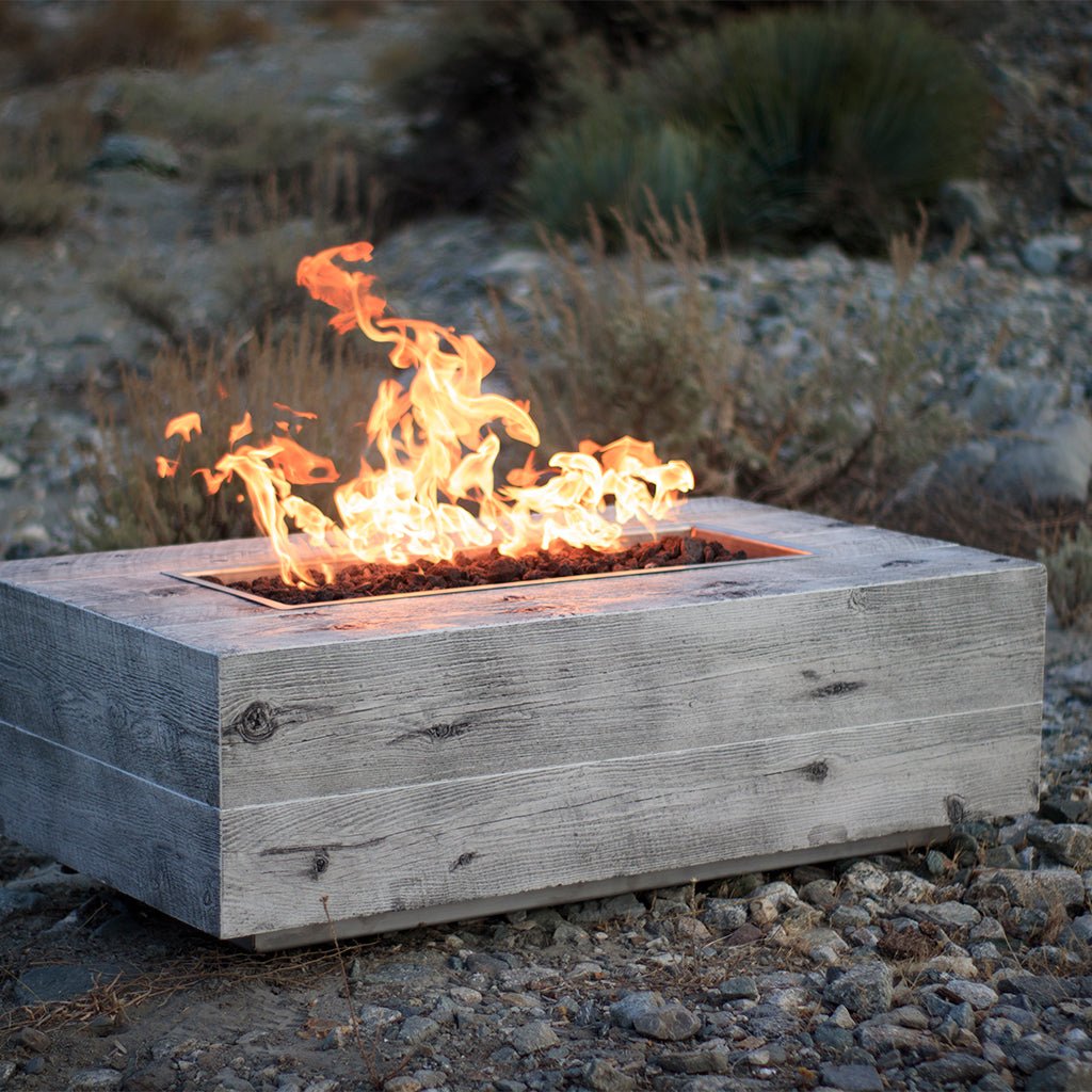 The Outdoor Plus: Coronado 96" Wood Grain GFRC Rectangular Fire Pit