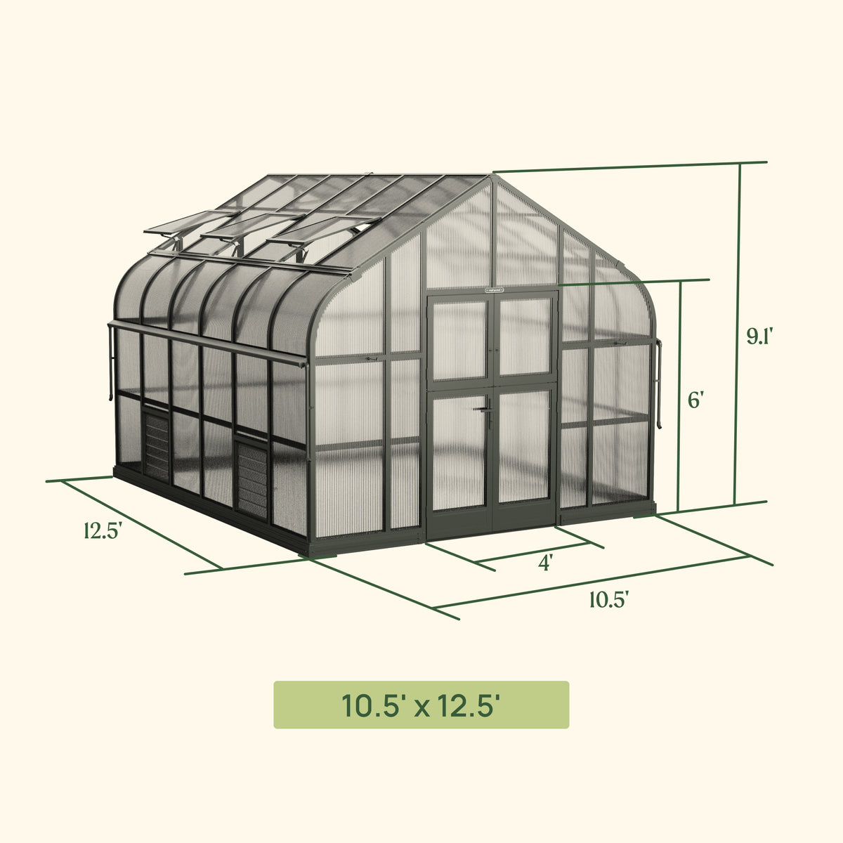 Vego Garden Pacifica Series Greenhouse - 10.5 Ft Width