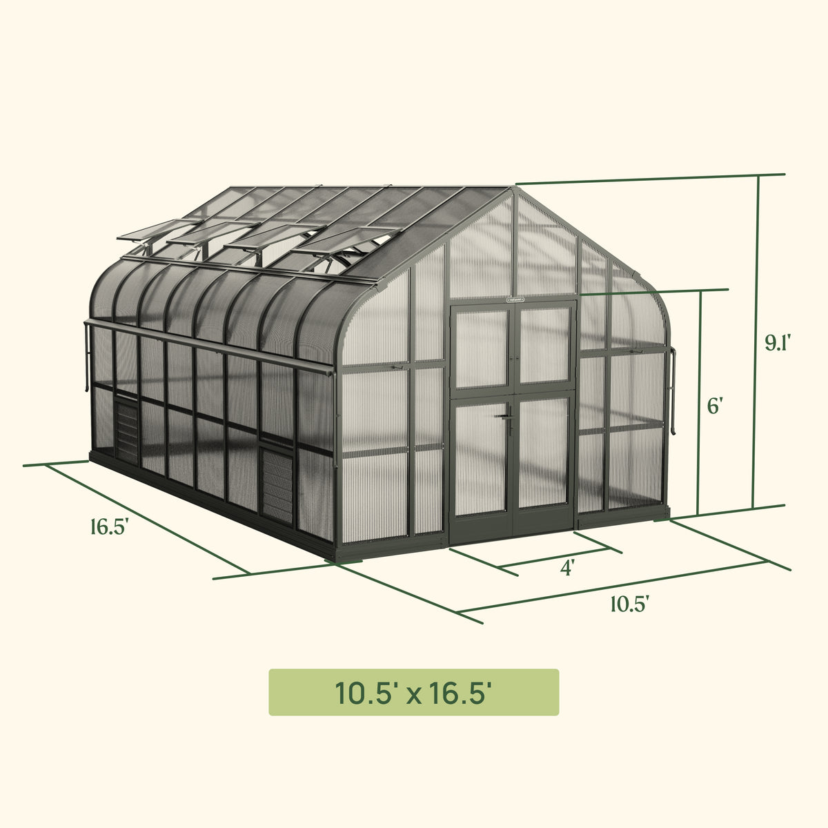 Vego Garden Pacifica Series Greenhouse - 10.5 Ft Width