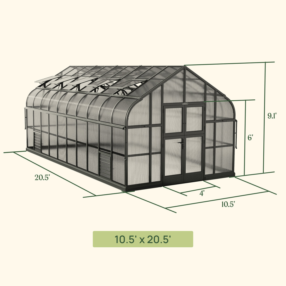 Vego Garden Pacifica Series Greenhouse - 10.5 Ft Width