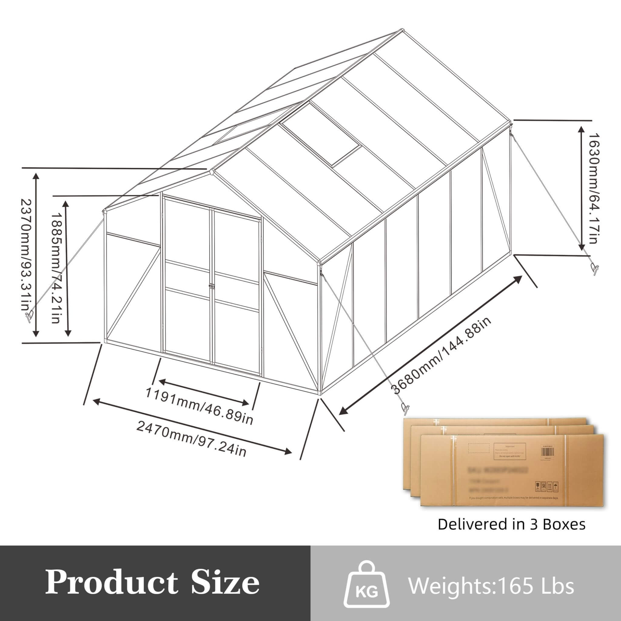 8X12FT All-Season Outdoor Backyard Polycarbonate Greenhouse With Raised Base And Aluminum Frame (SAK78614)