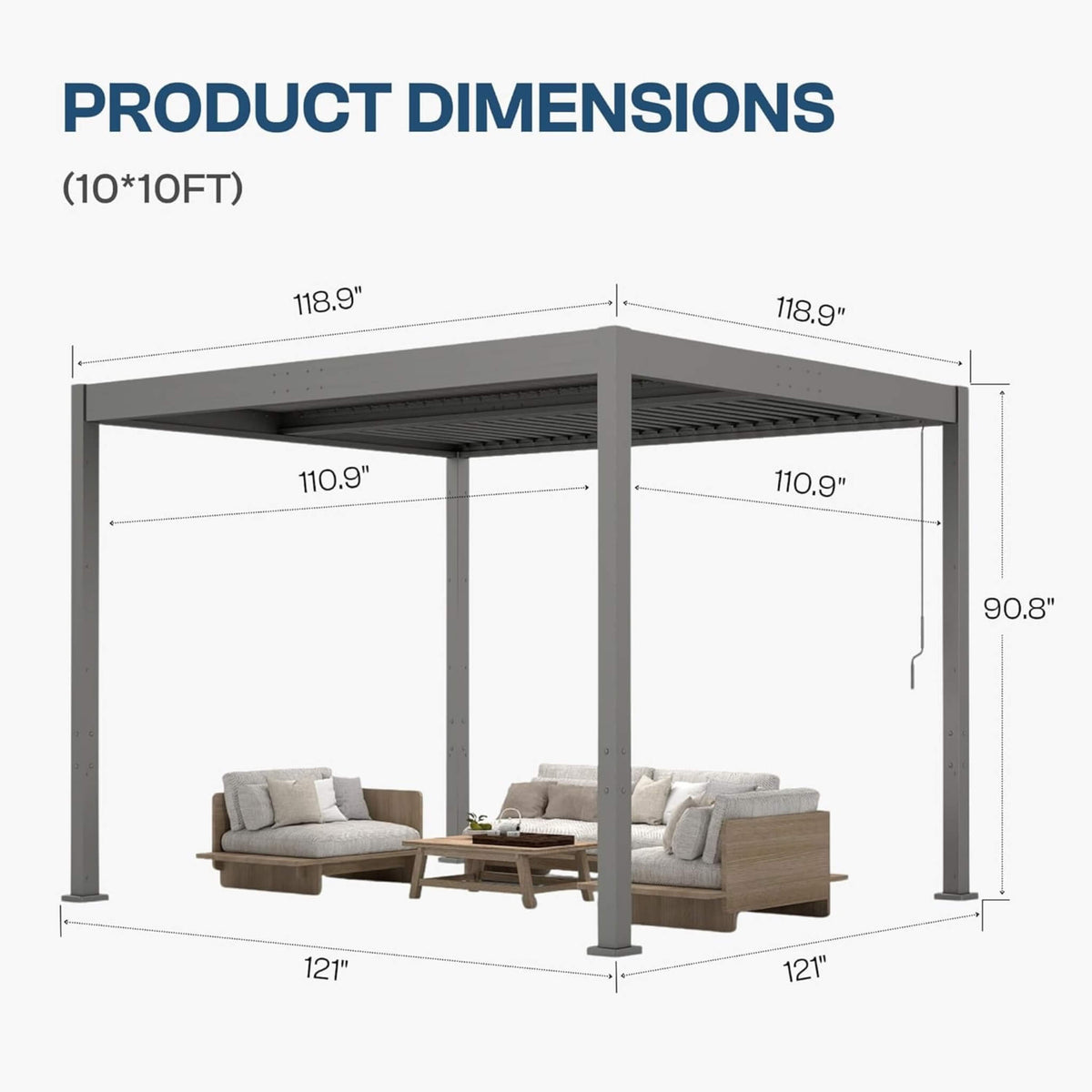 Aluminum Louvered Pergola Kit with Adjustable Roof & Drainage