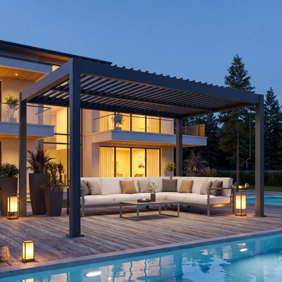Aluminum Louvered Pergola Kit with Adjustable Roof & Drainage