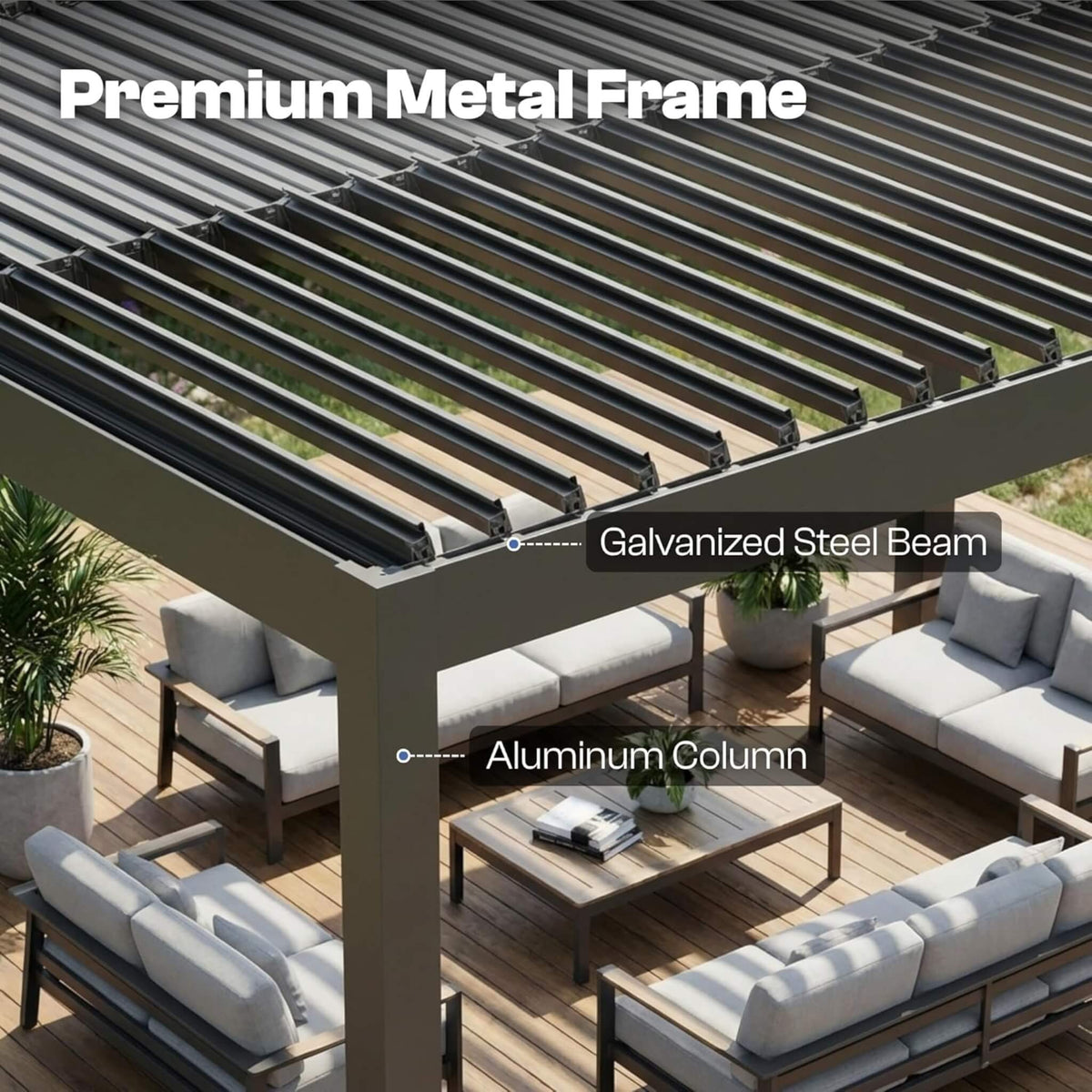 Aluminum Louvered Pergola Kit with Adjustable Roof & Drainage