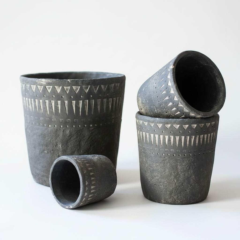 Black Pottery Cement Planter