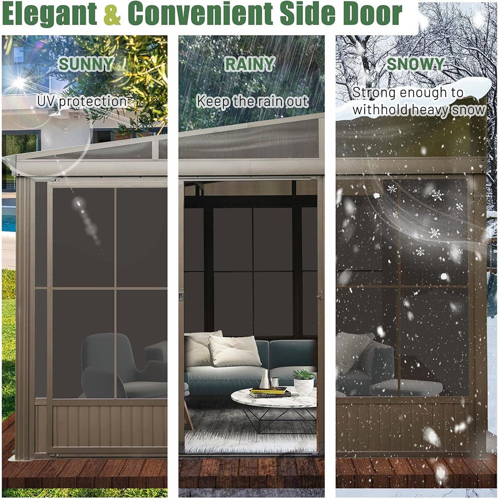 12X14FT Large Outdoor All-Season Wall Mounted Sunroom Solarium With Galvanized Steel Roof & Moveable PVC Screen (SAK46475)