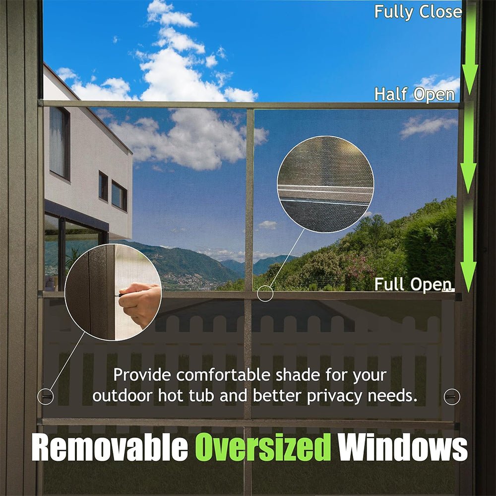 12X14FT Large Outdoor All-Season Wall Mounted Sunroom Solarium With Galvanized Steel Roof & Moveable PVC Screen (SAK46475)