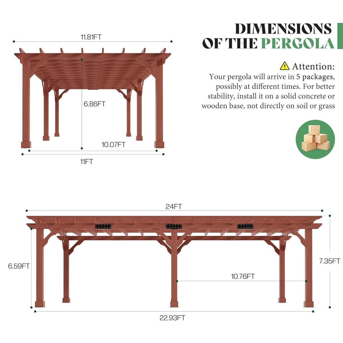 Outdoor Cedar Wood Pergola Kit with Slatted Roof