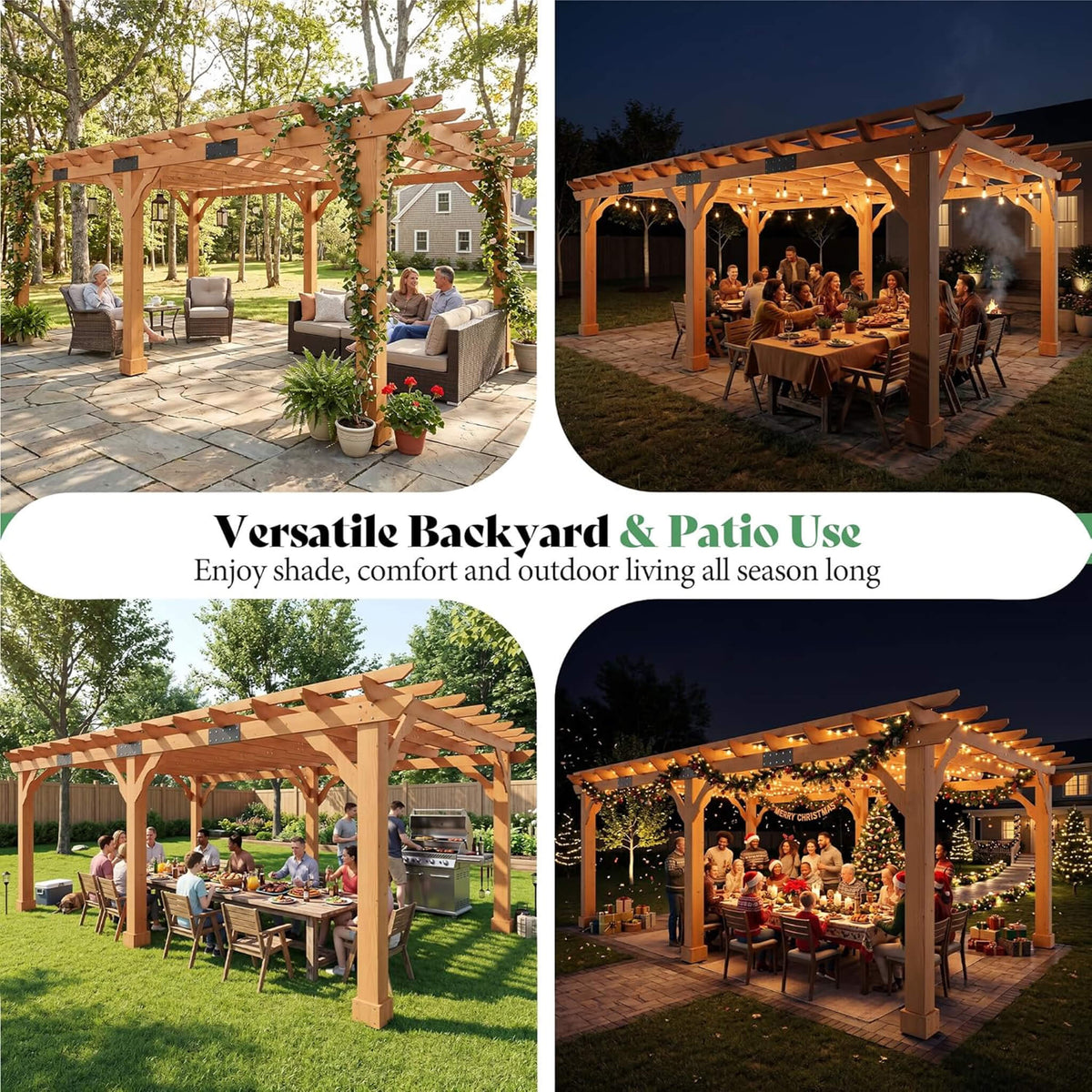 Outdoor Cedar Wood Pergola Kit with Slatted Roof
