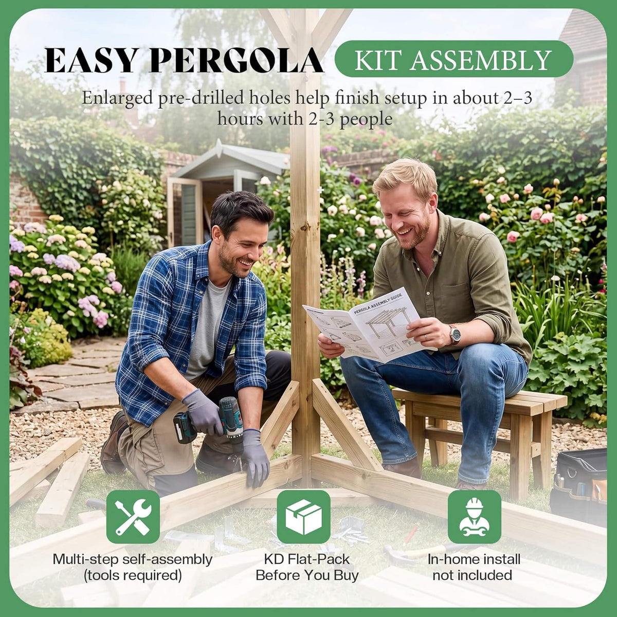 Outdoor Cedar Wood Pergola Kit with Slatted Roof