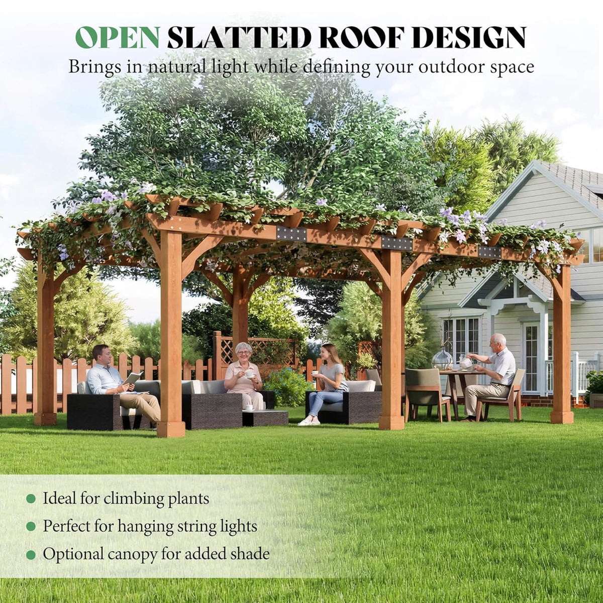 Outdoor Cedar Wood Pergola Kit with Slatted Roof