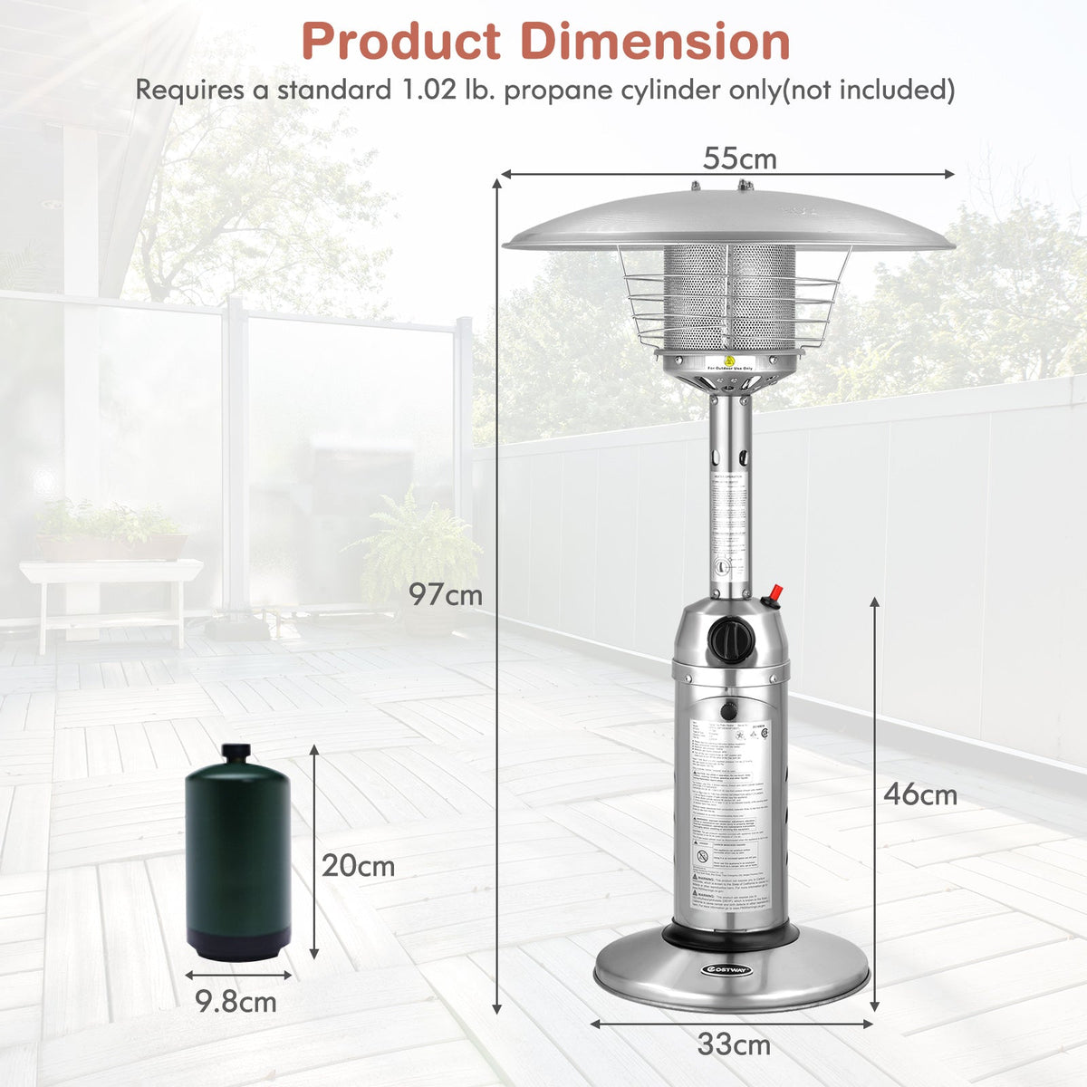 11 000 BTU Portable Tabletop Propane Patio Standing Heater