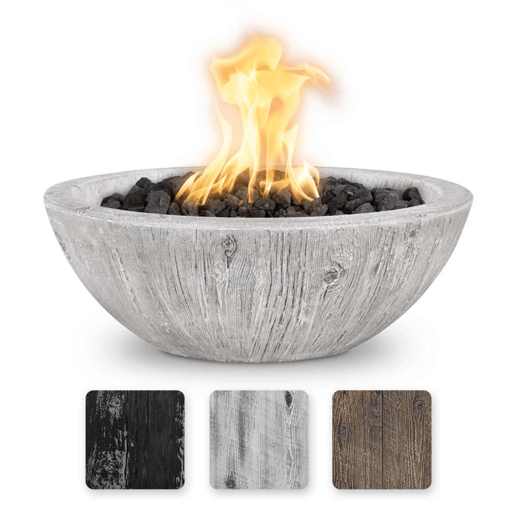 The Outdoor Plus: Sedona 27" Wood Grain GFRC Round Fire Bowl