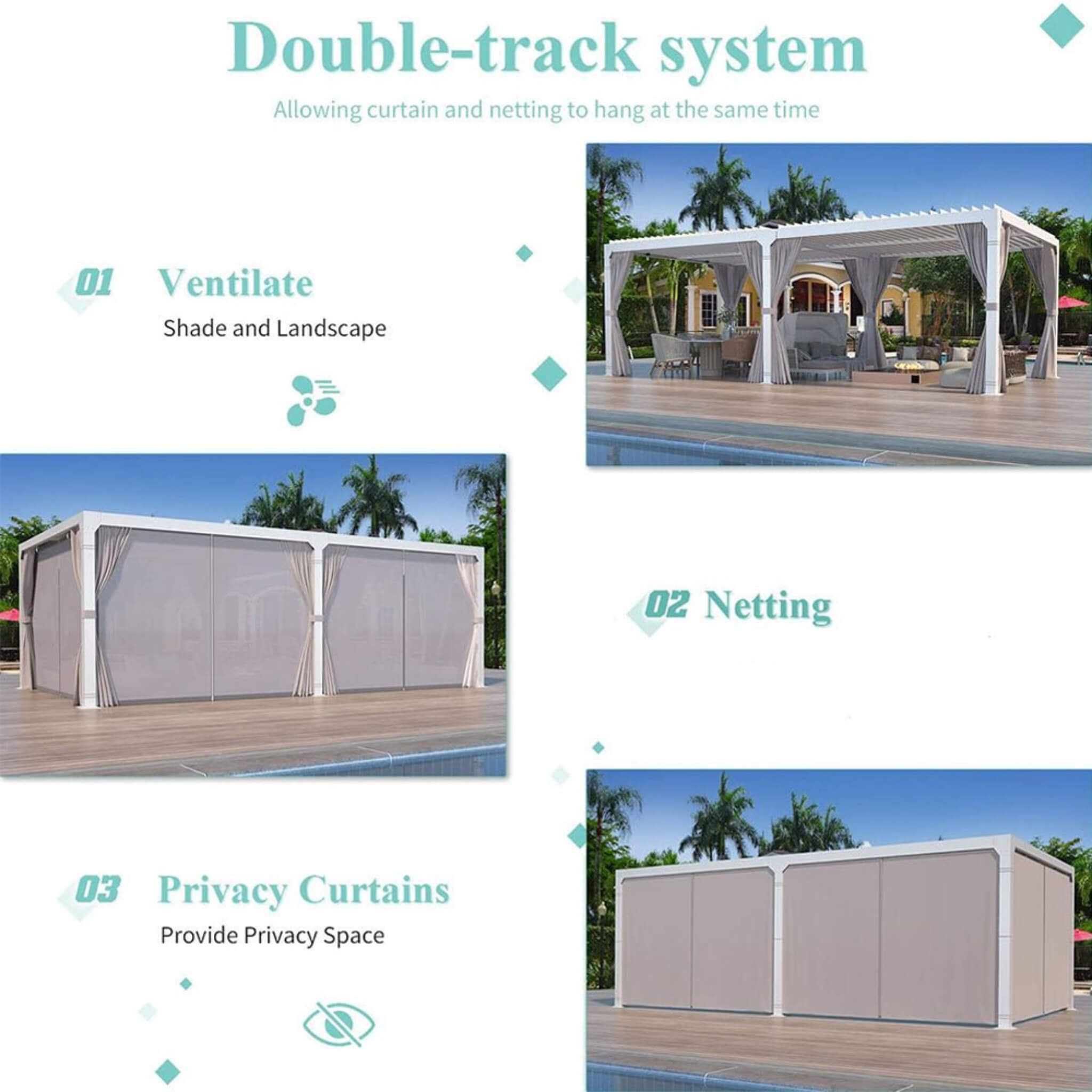 12X20 FT Alora Outdoor Hardtop Louvered Pergola With Adjustable Aluminum Rainproof Roof (SAK18625)