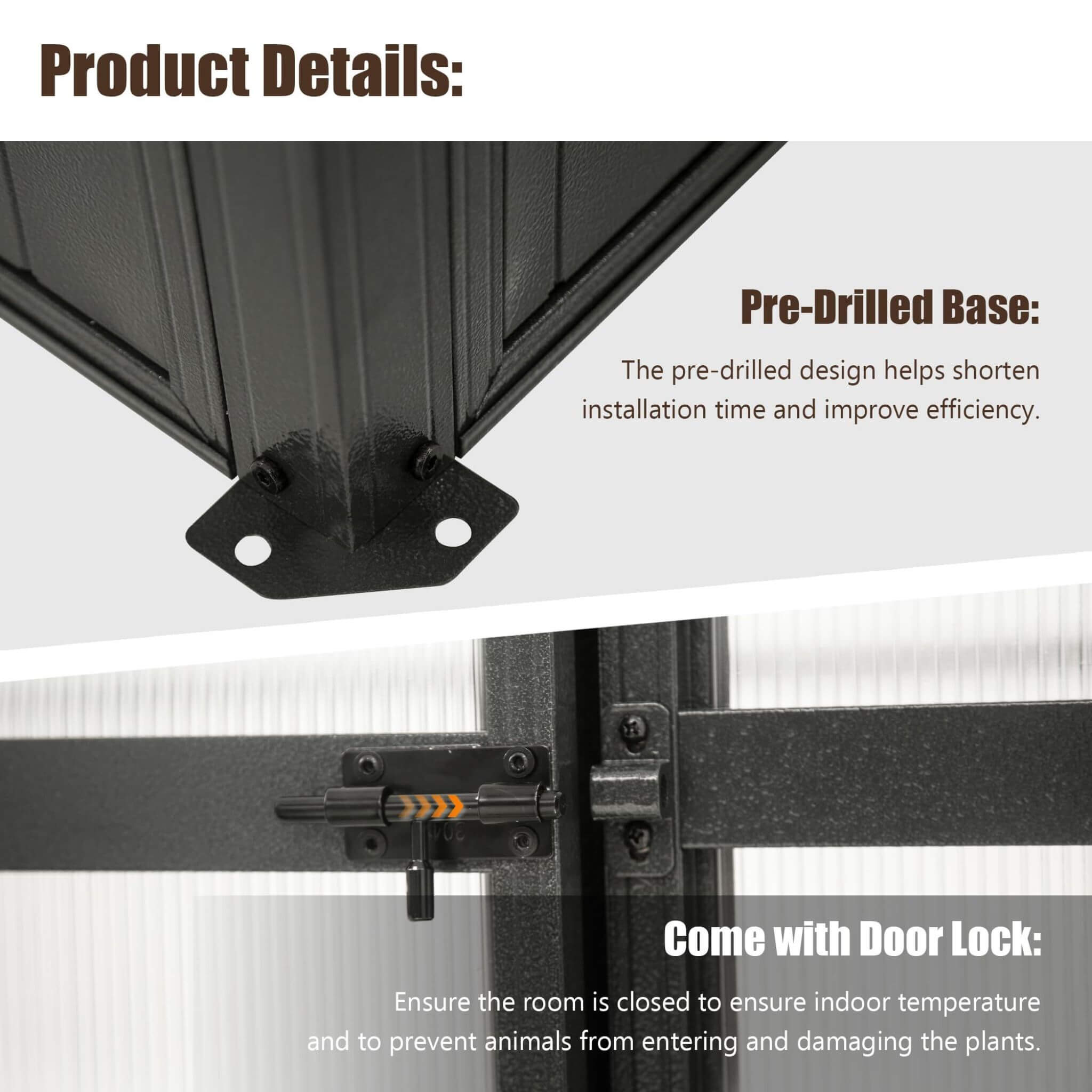 6X8FT Heavy-Duty Outdoor Polycarbonate Greenhouse With Fully Automatic Temperature Control Vent (SAK51892)
