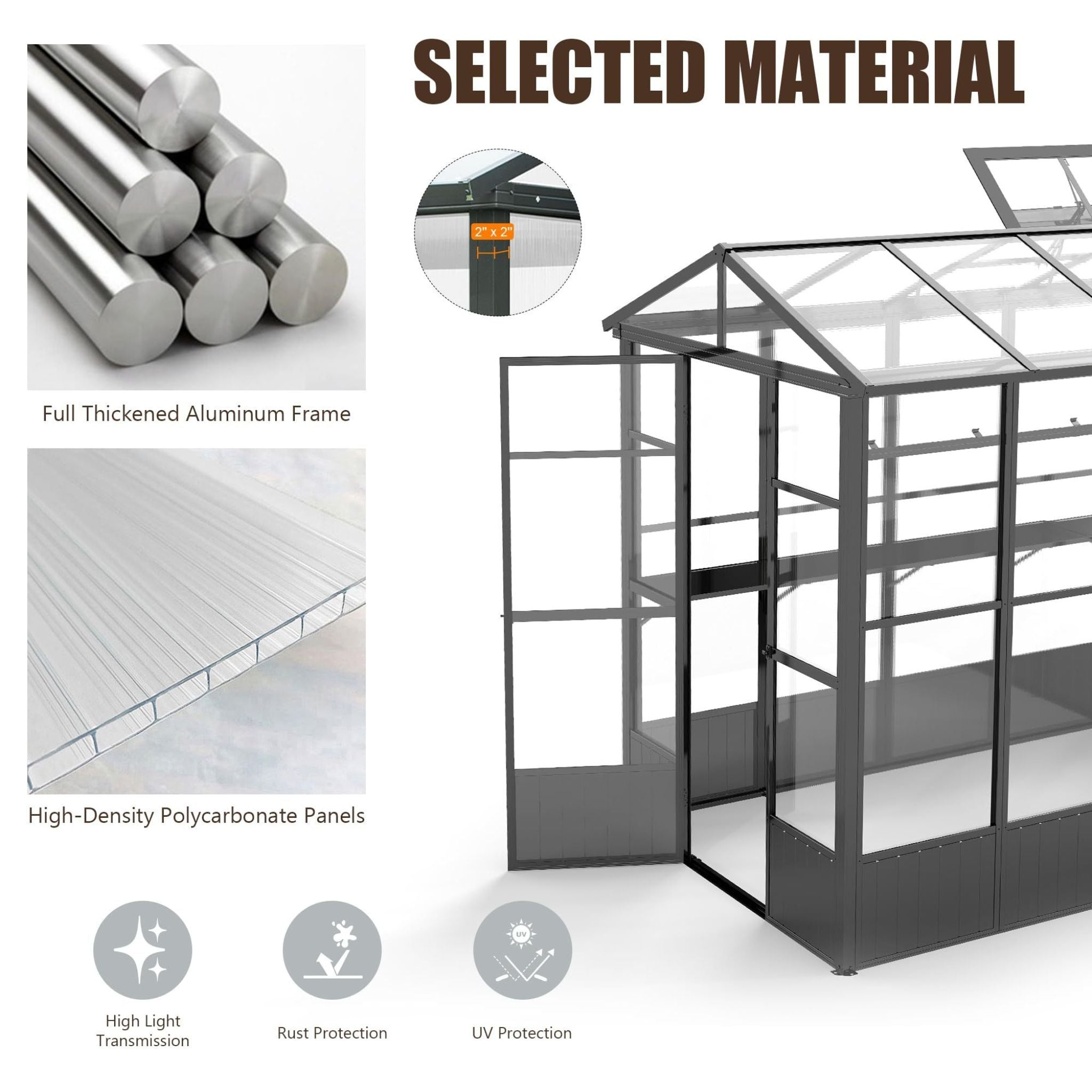 6X8FT Heavy-Duty Outdoor Polycarbonate Greenhouse With Fully Automatic Temperature Control Vent (SAK51892)