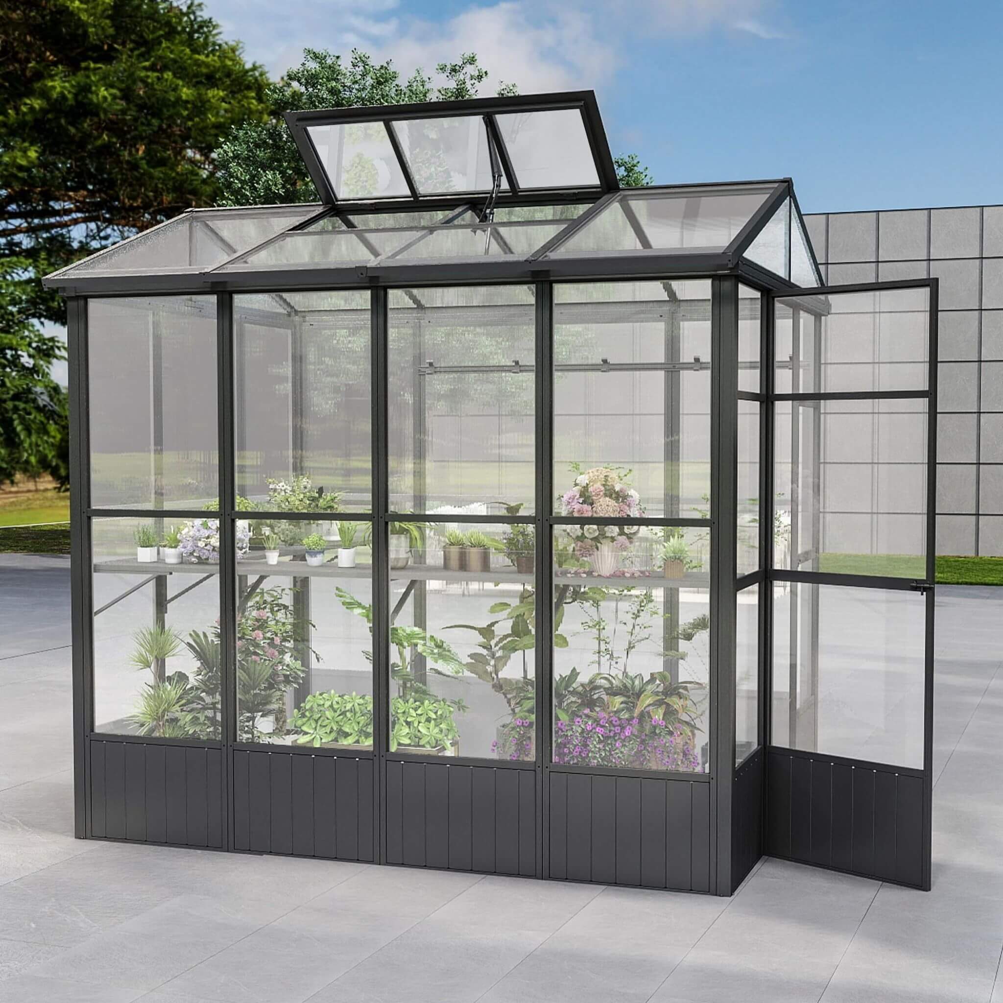 6X8FT Heavy-Duty Outdoor Polycarbonate Greenhouse With Fully Automatic Temperature Control Vent (SAK51892)