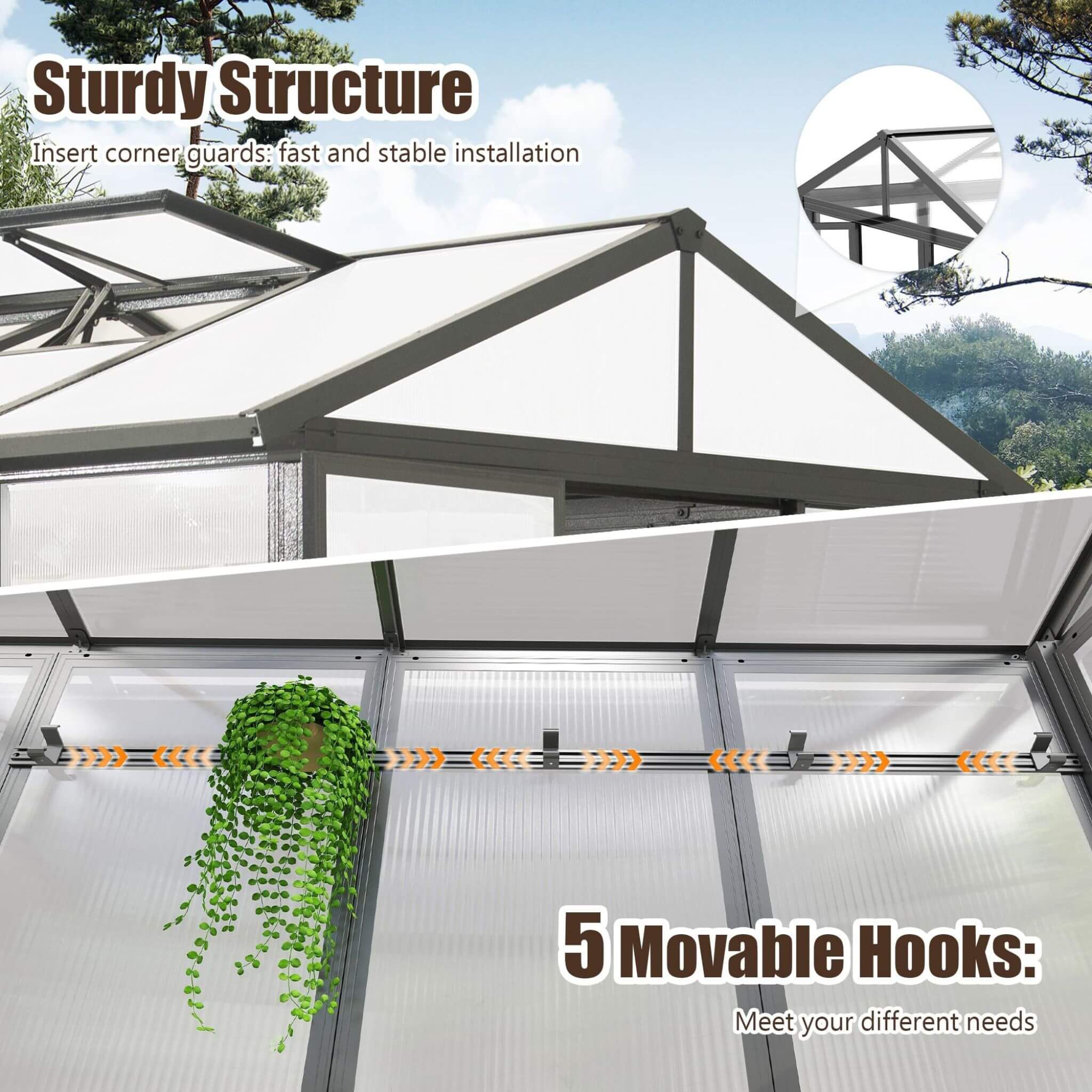 6X8FT Heavy-Duty Outdoor Polycarbonate Greenhouse With Fully Automatic Temperature Control Vent (SAK51892)