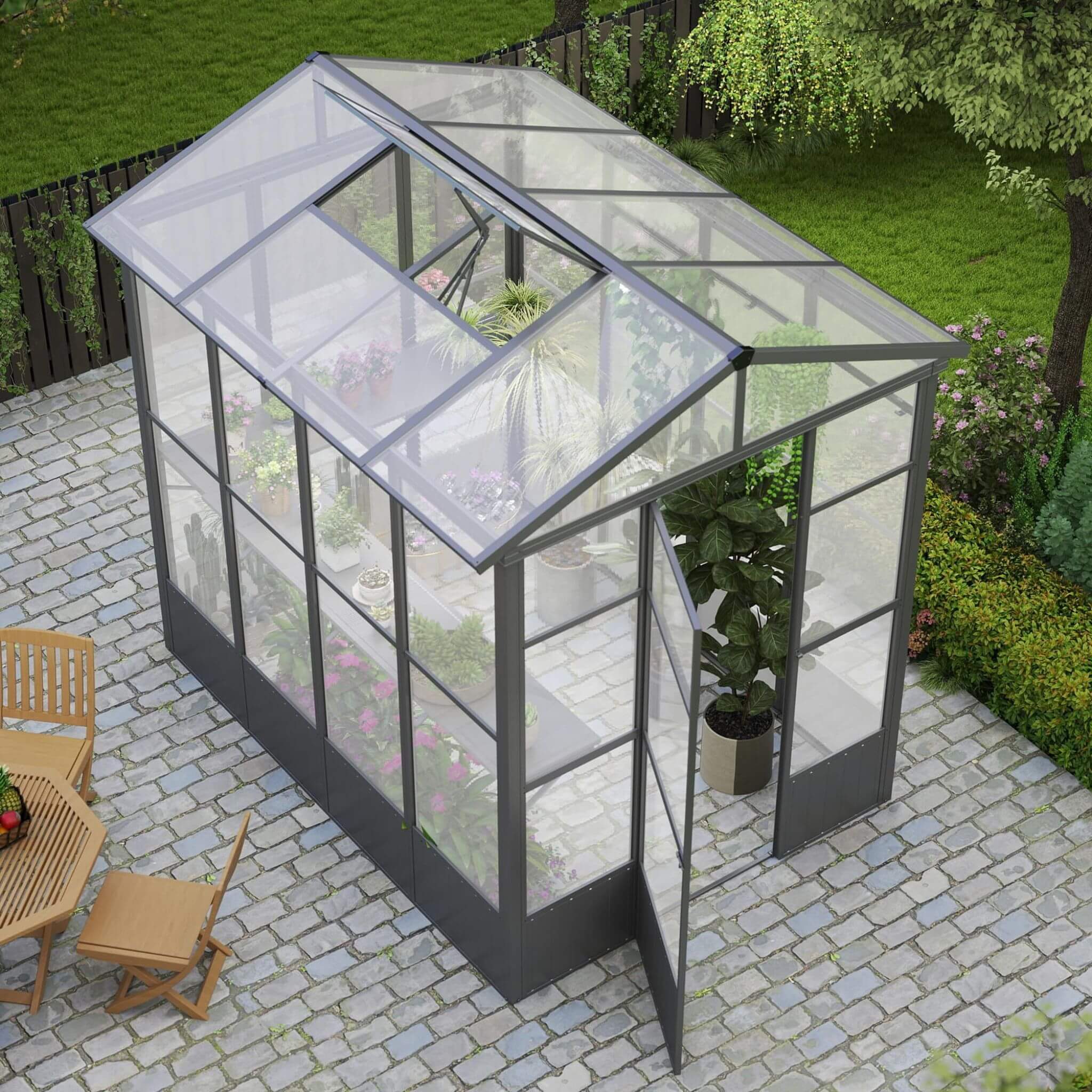 6X8FT Heavy-Duty Outdoor Polycarbonate Greenhouse With Fully Automatic Temperature Control Vent (SAK51892)
